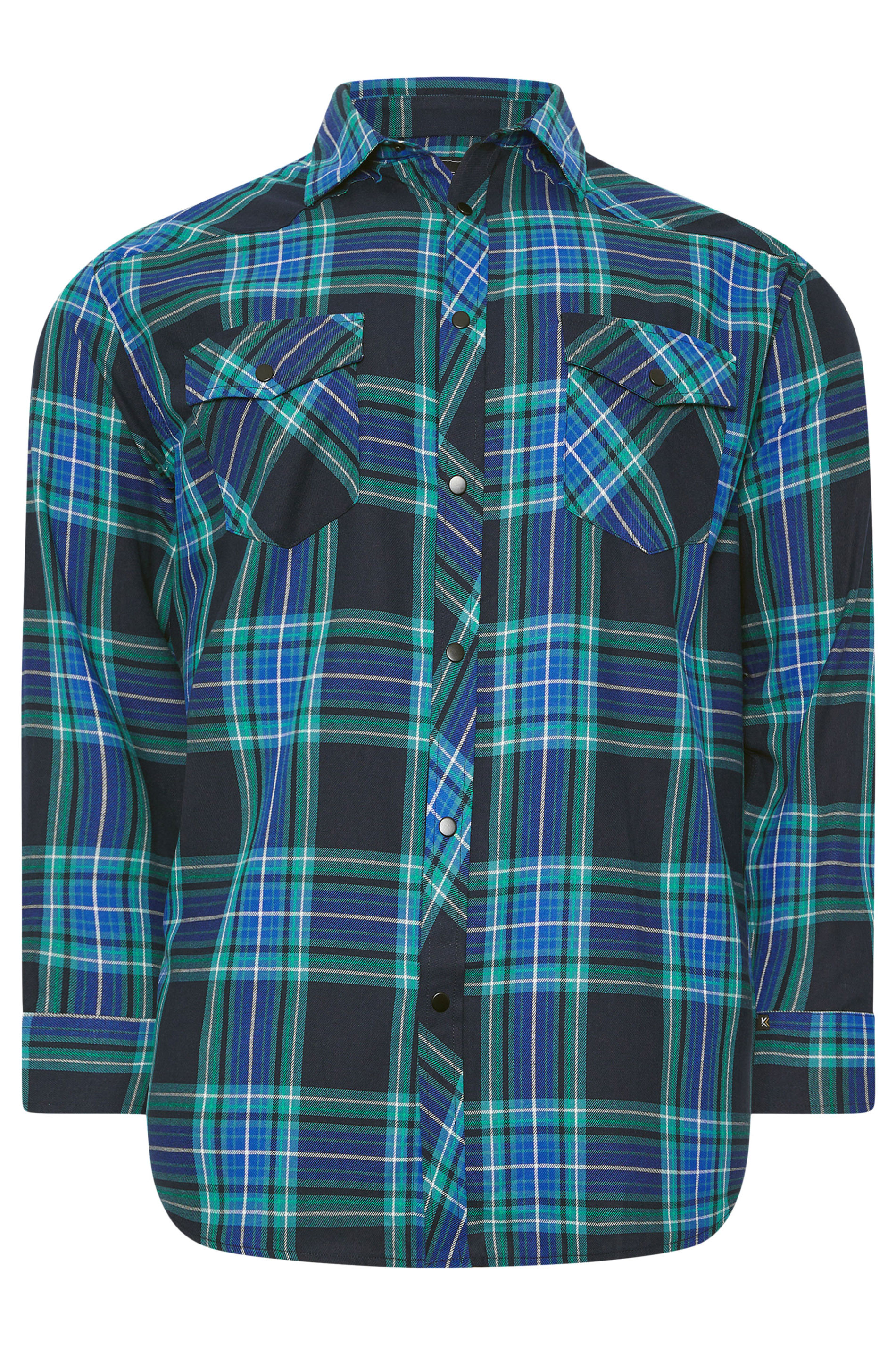KAM Big & Tall Navy Blue Long Sleeve Check Shirt | BadRhino 3