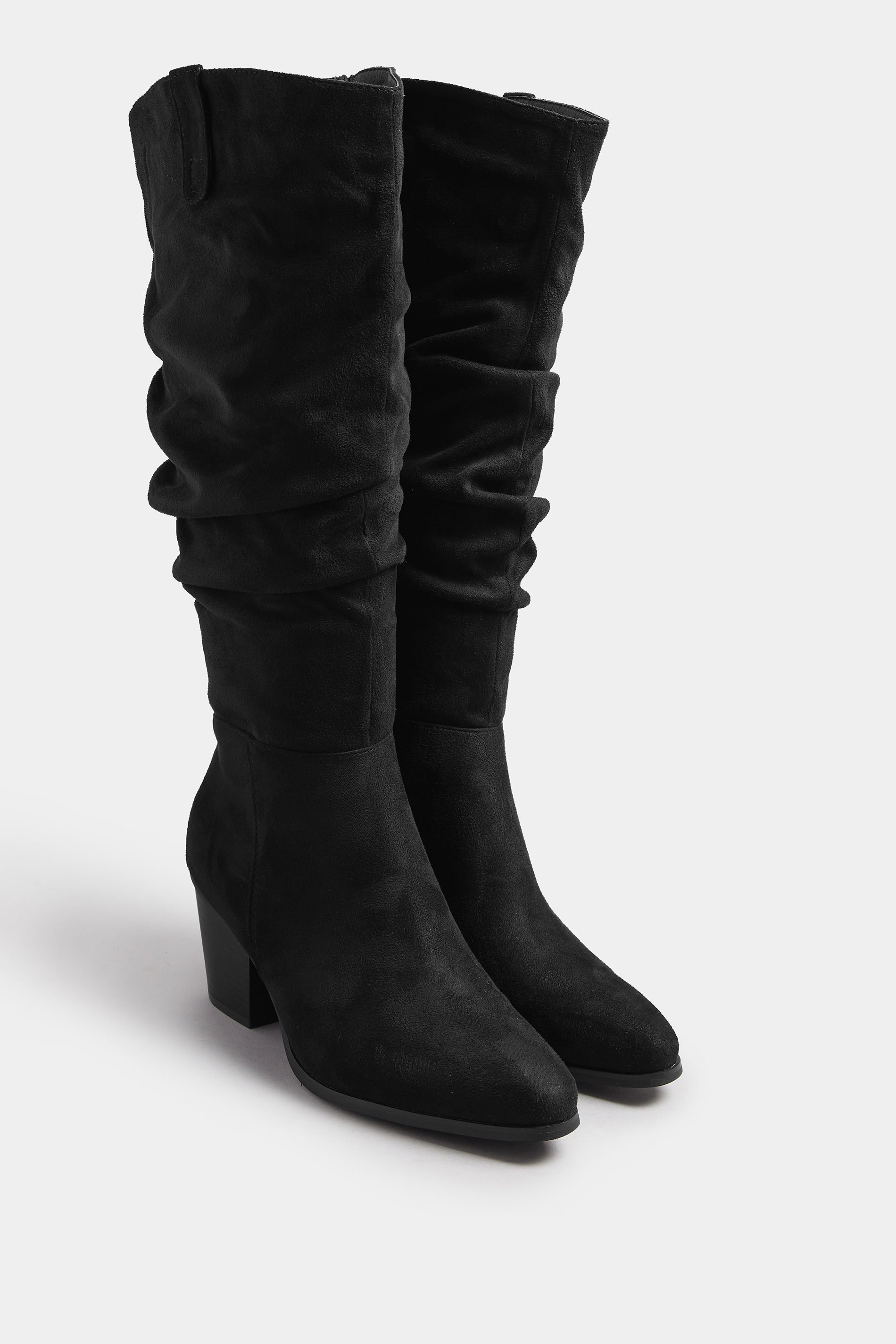 Black Faux Suede Ruched Western Boots In Extra Wide EEE Fit | Yours Clothing 2