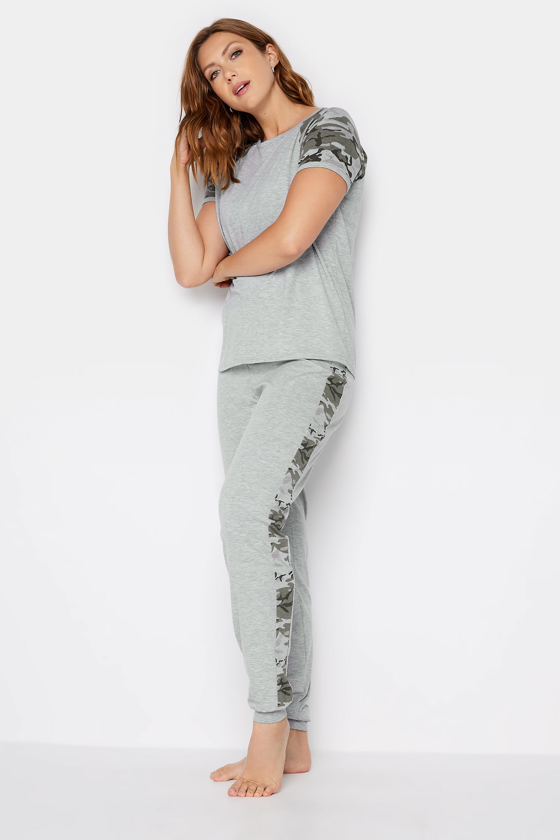 LTS Tall Women's Grey Camouflage Print Side Stripe Joggers | Long Tall Sally 3