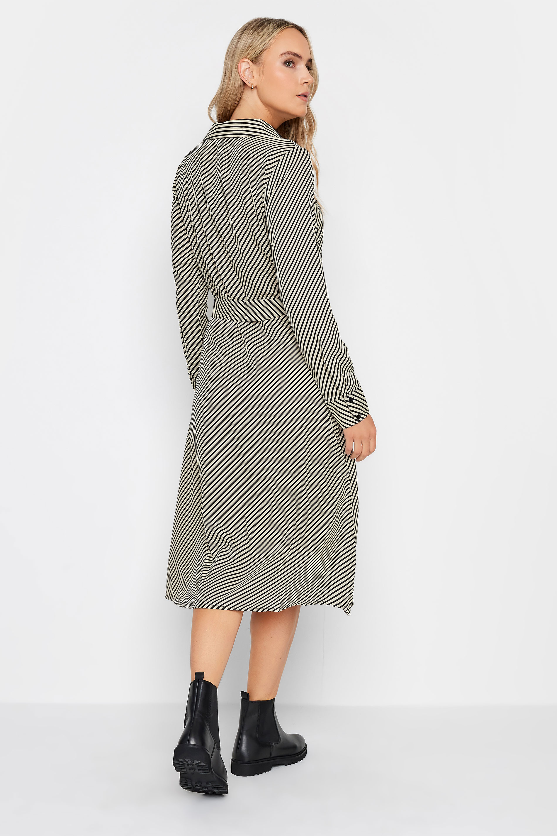 LTS Tall Women's Black Stripe Print Midi Shirt Dress | Long Tall Sally 3