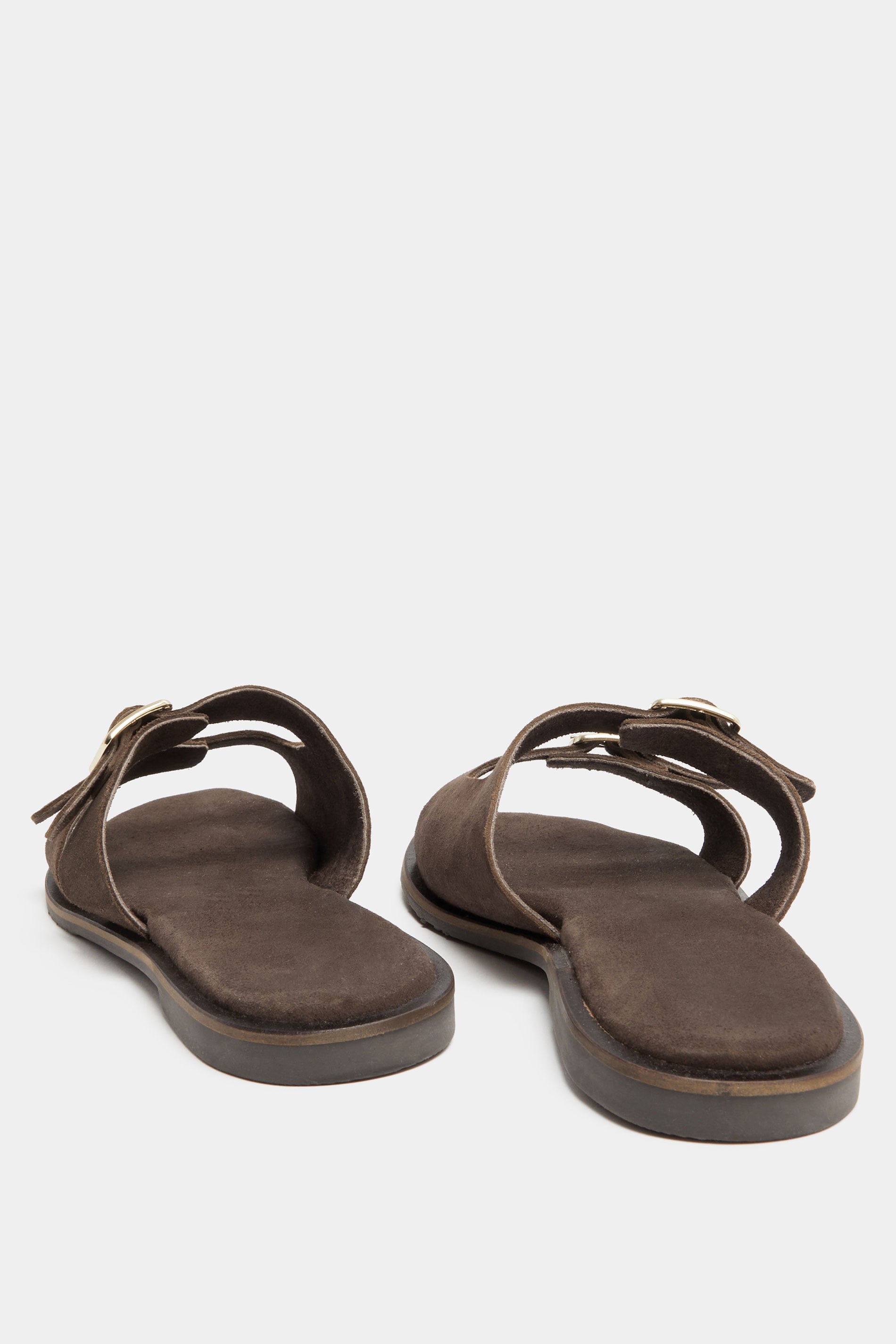 Chocolate Brown Double Buckle Footed Mule In Extra Wide EEE Fit 4