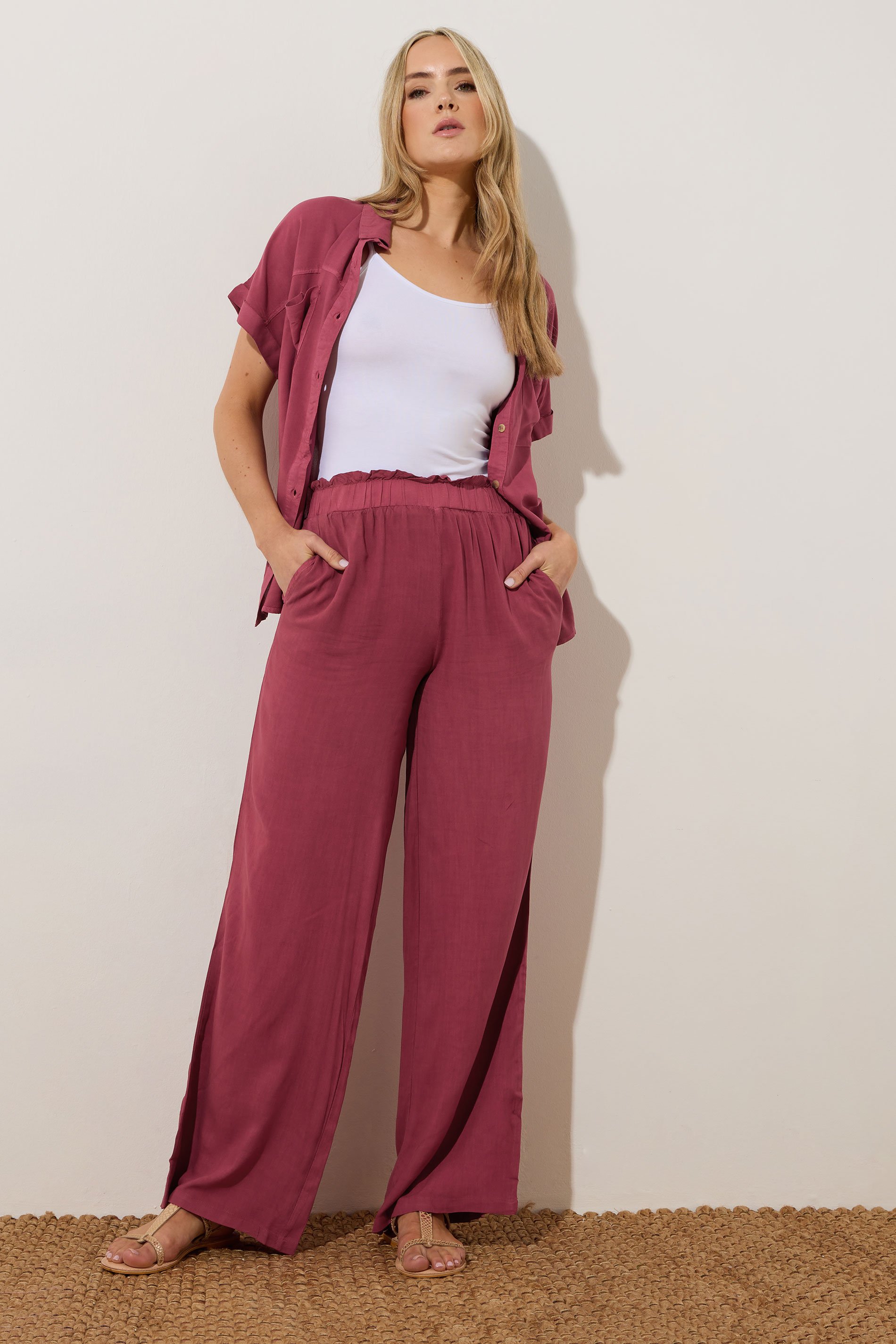 LTS Tall Berry Red Acid Wash Pocket Shirt | Long Tall Sally 6