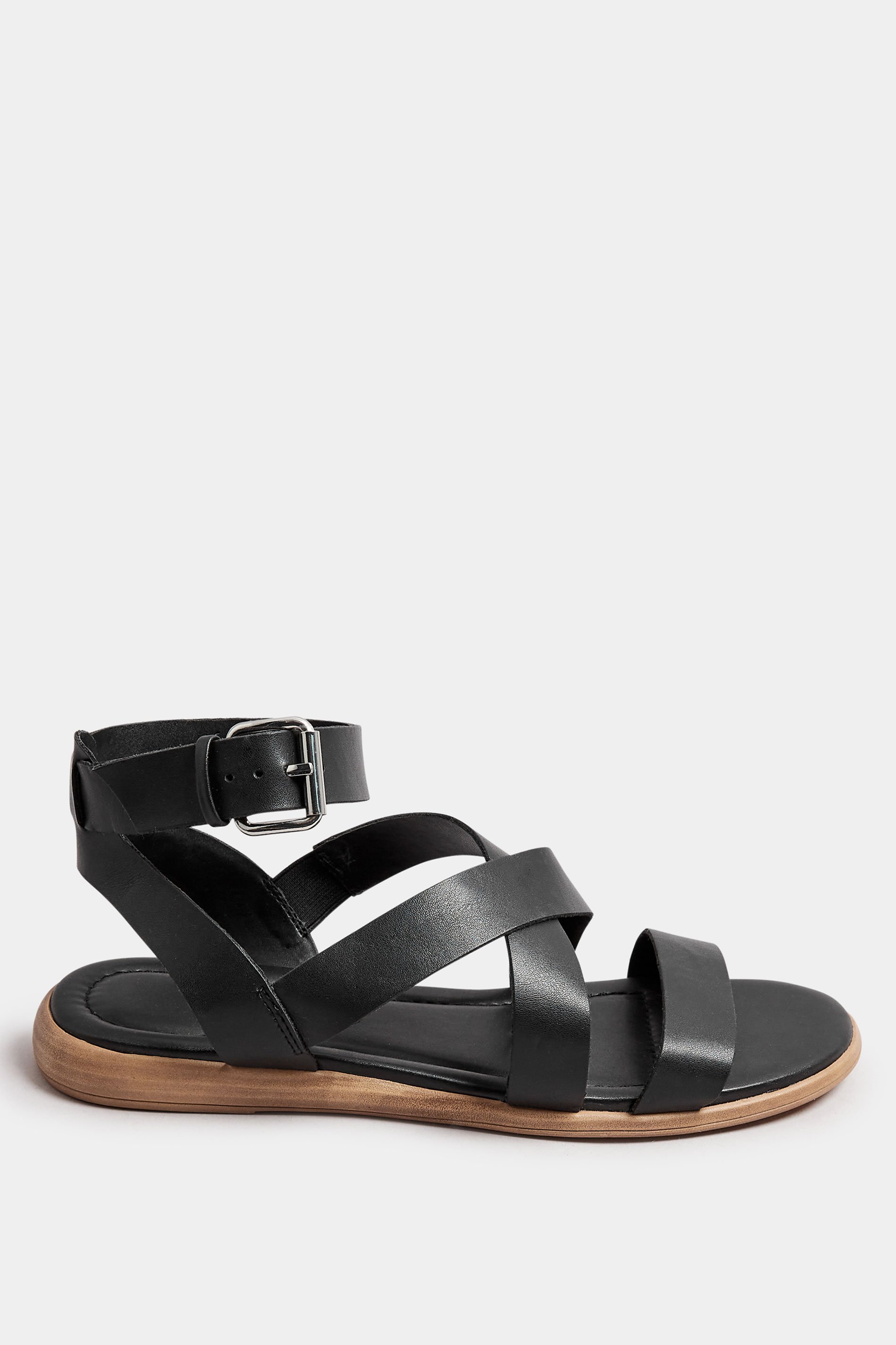 Black Cross Over Strappy Sandals In Extra Wide EEE Fit | Yours Clothing 3