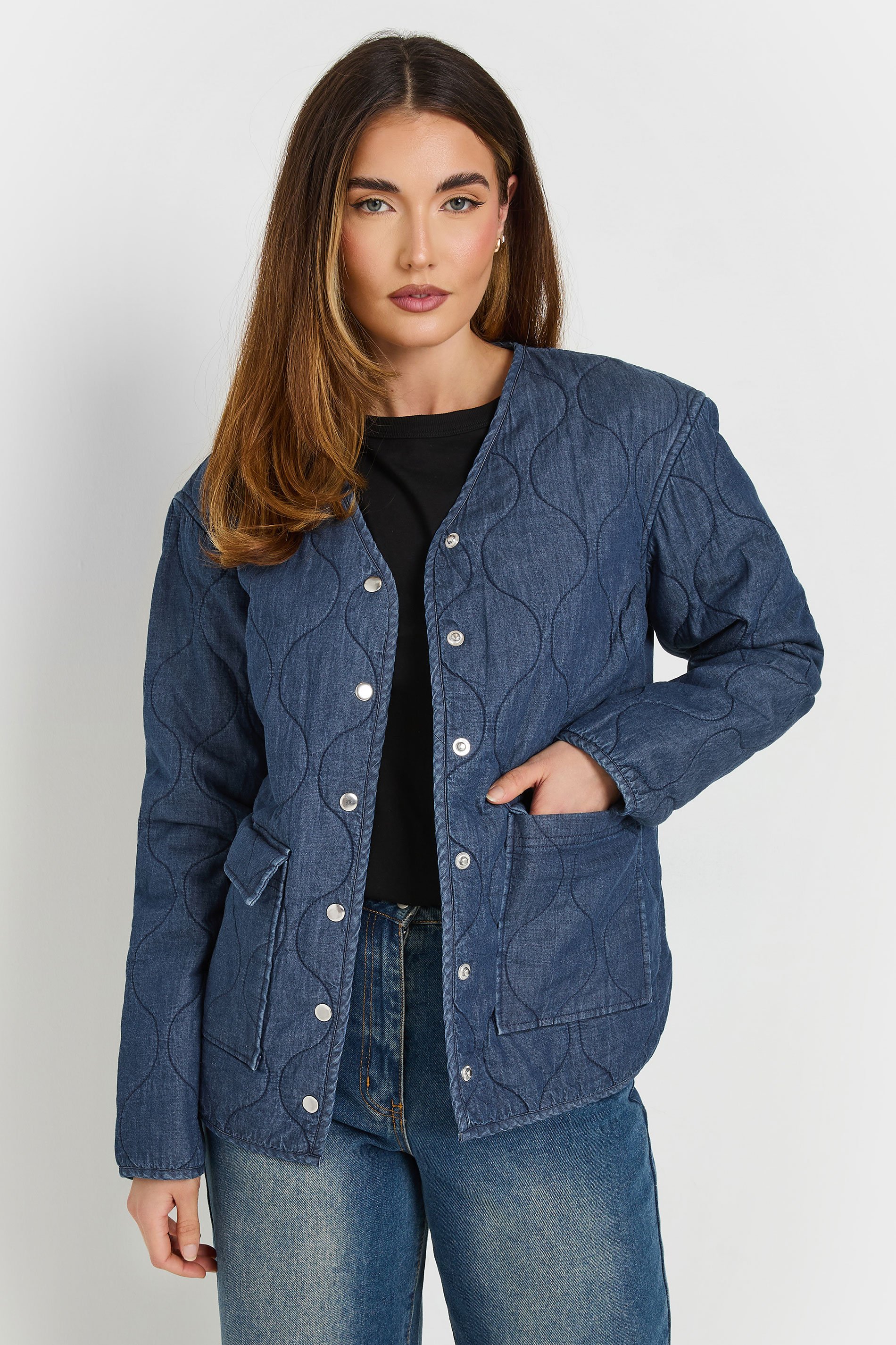 LTS Tall Dark Blue Denim Quilted Jacket | Long Tall Sally 2