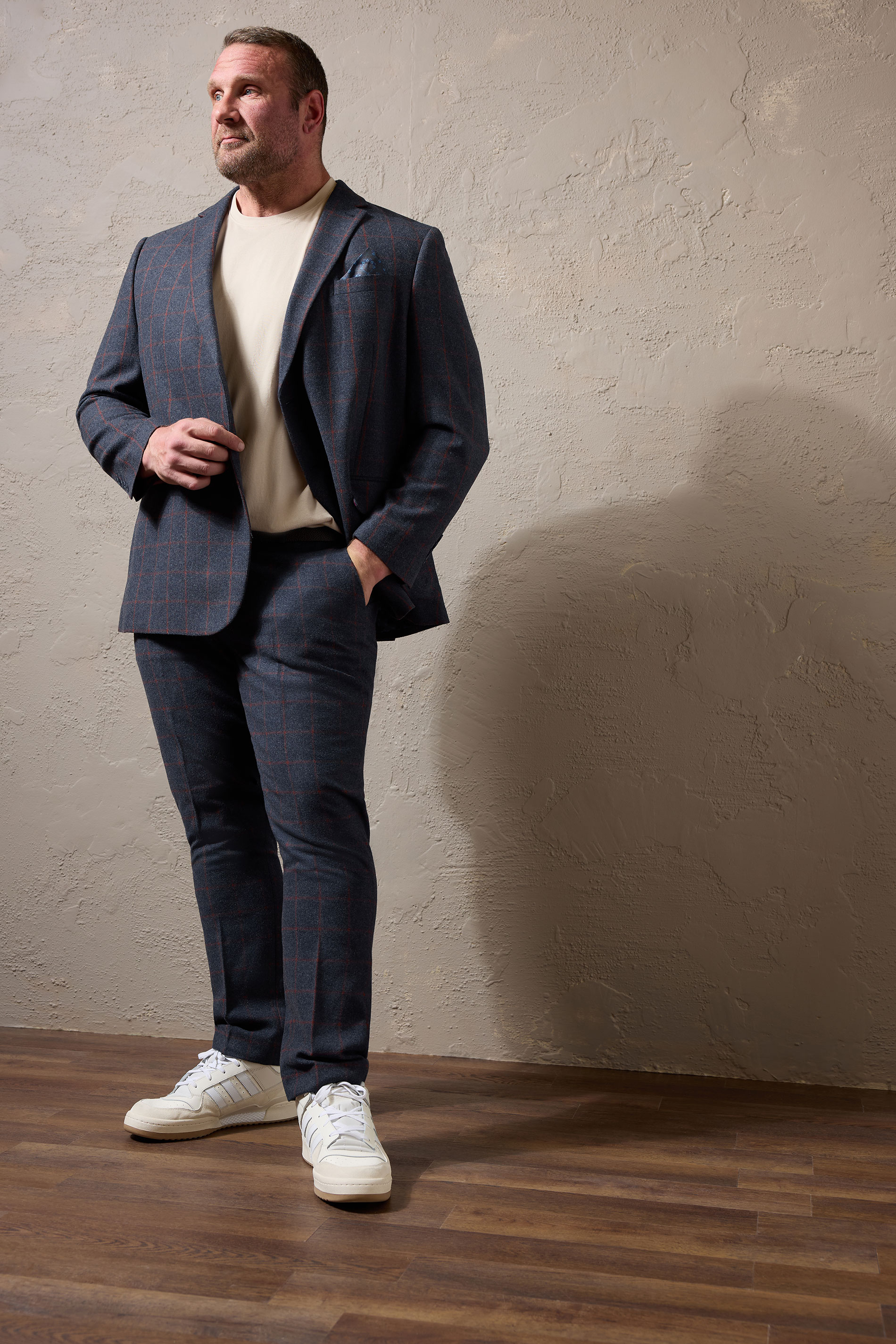 BadRhino Tailoring Big & Tall Blue & Red Checked Suit Trousers | BadRhino 3