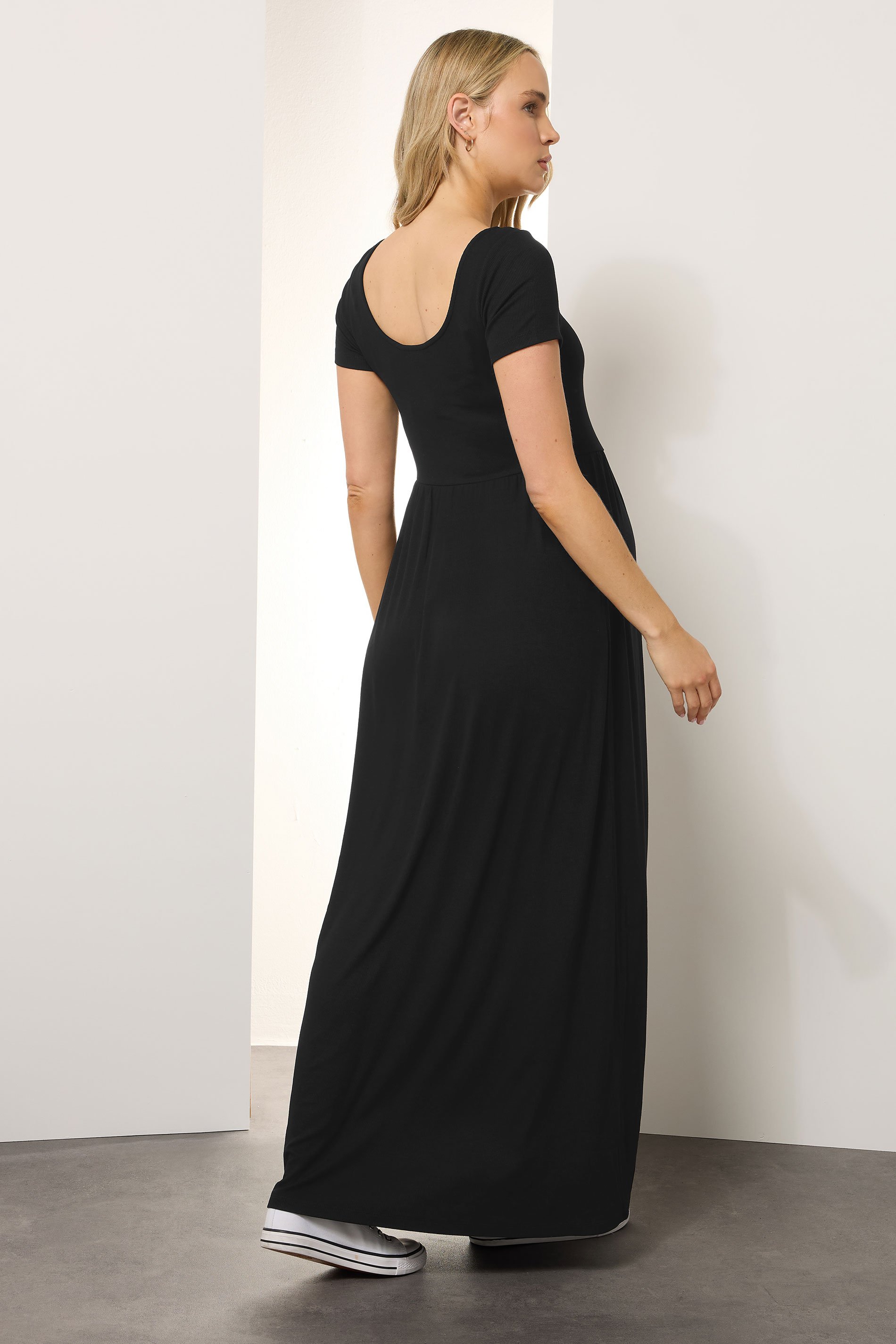 LTS Tall Maternity Black Ribbed Button Maxi Dress | Long Tall Sally 4