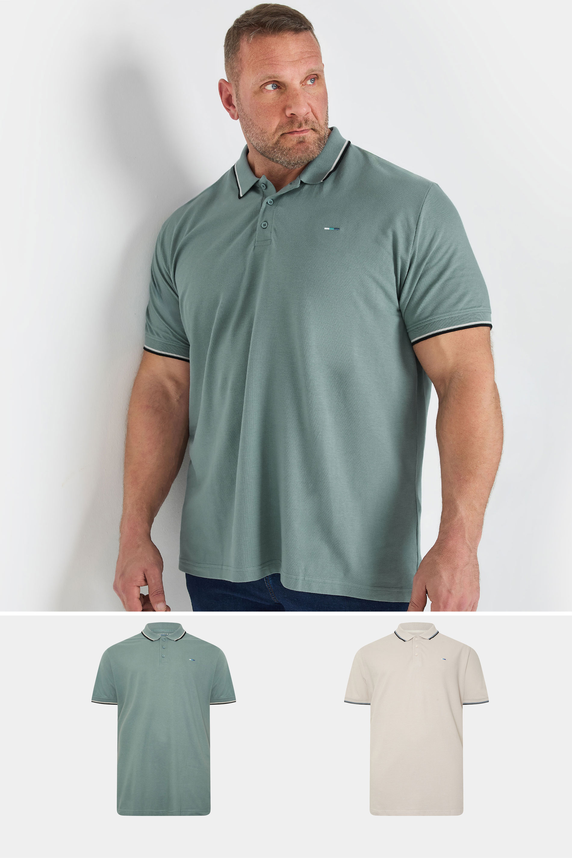 BadRhino Big & Tall 2 PACK Green and Natural Brown Tipped Polo | BadRhino 1