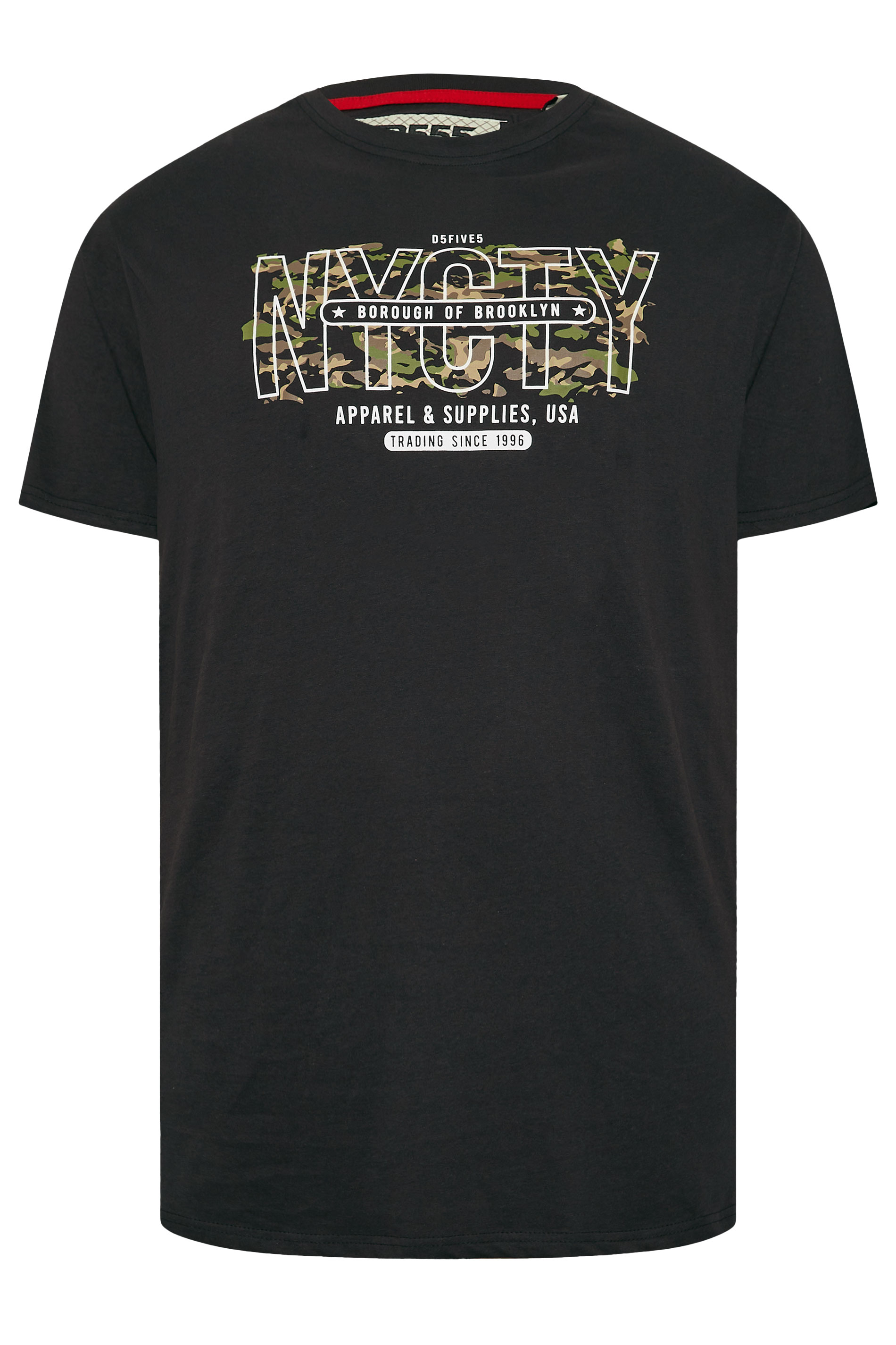 D555 Big & Tall Black 'NYCTY' Camo Graphic Print Tee | BadRhino 3