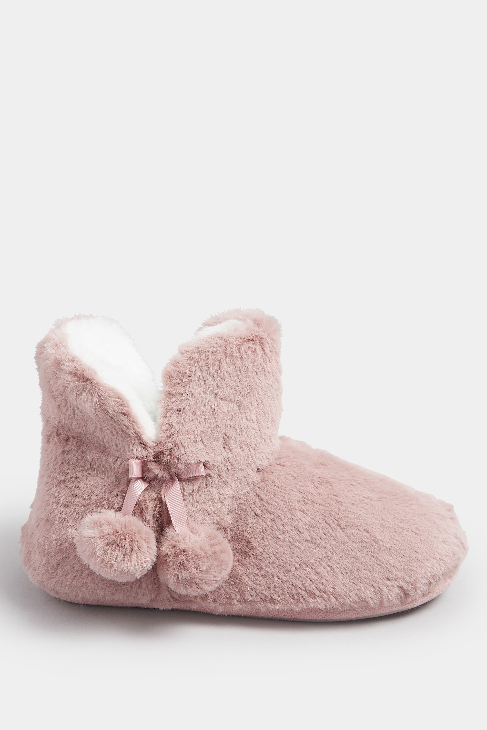 Pink Pom Pom Faux Fur Boot Slippers | Yours Clothing 4