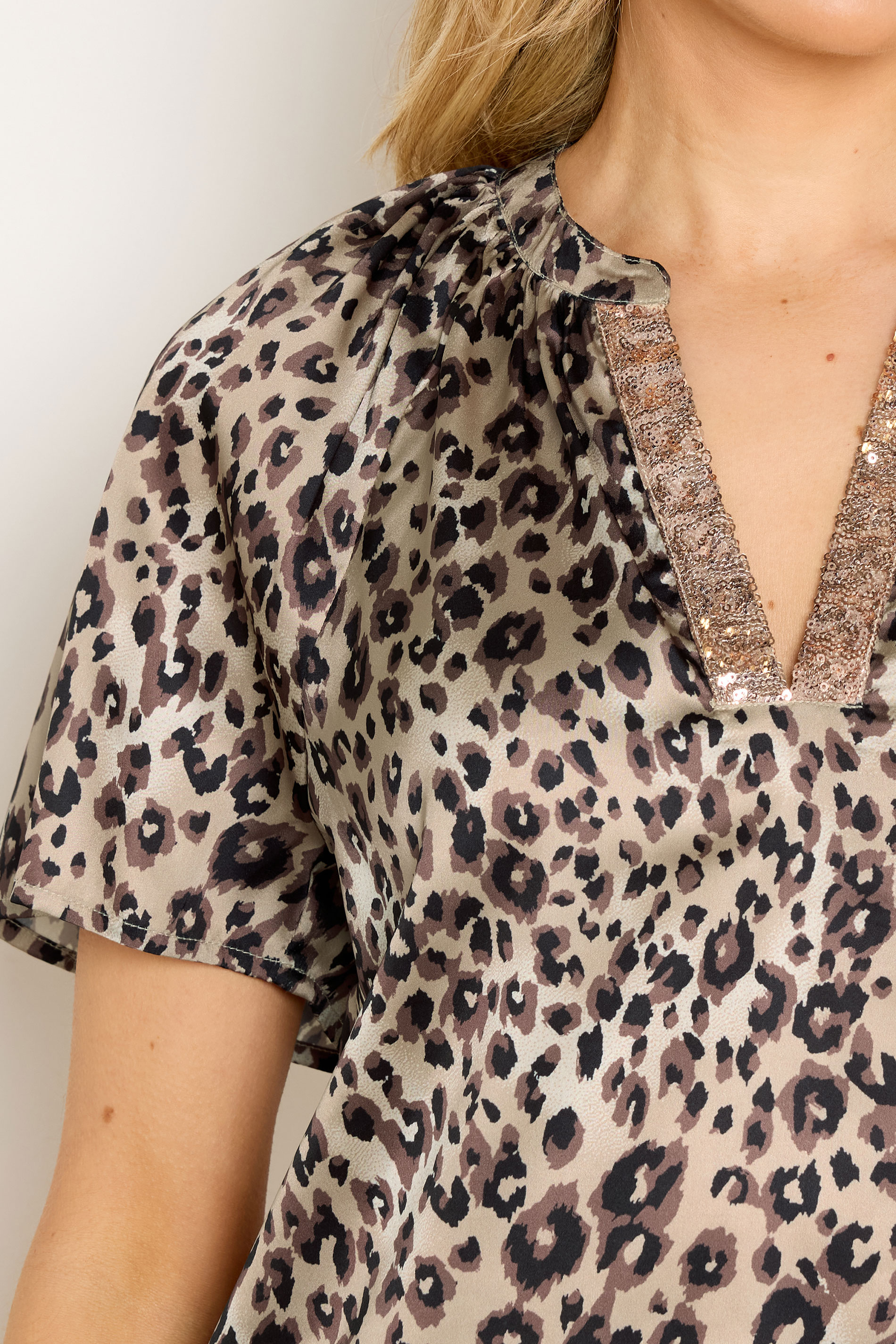 LTS Tall Women's Brown Leopard Print Satin Top | Long Tall Sally 4