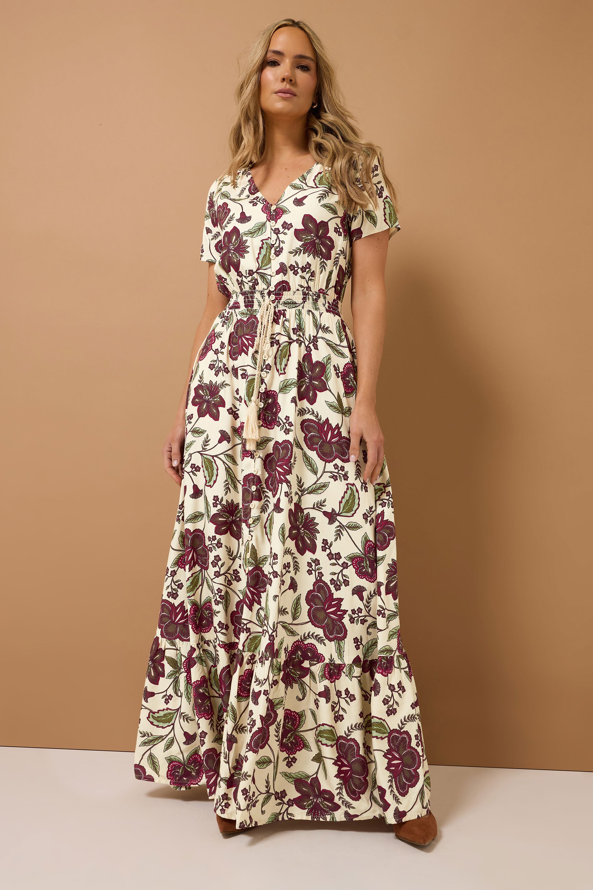 LTS Tall Cream Floral Print Button Maxi Dress | Long Tall Sally 4