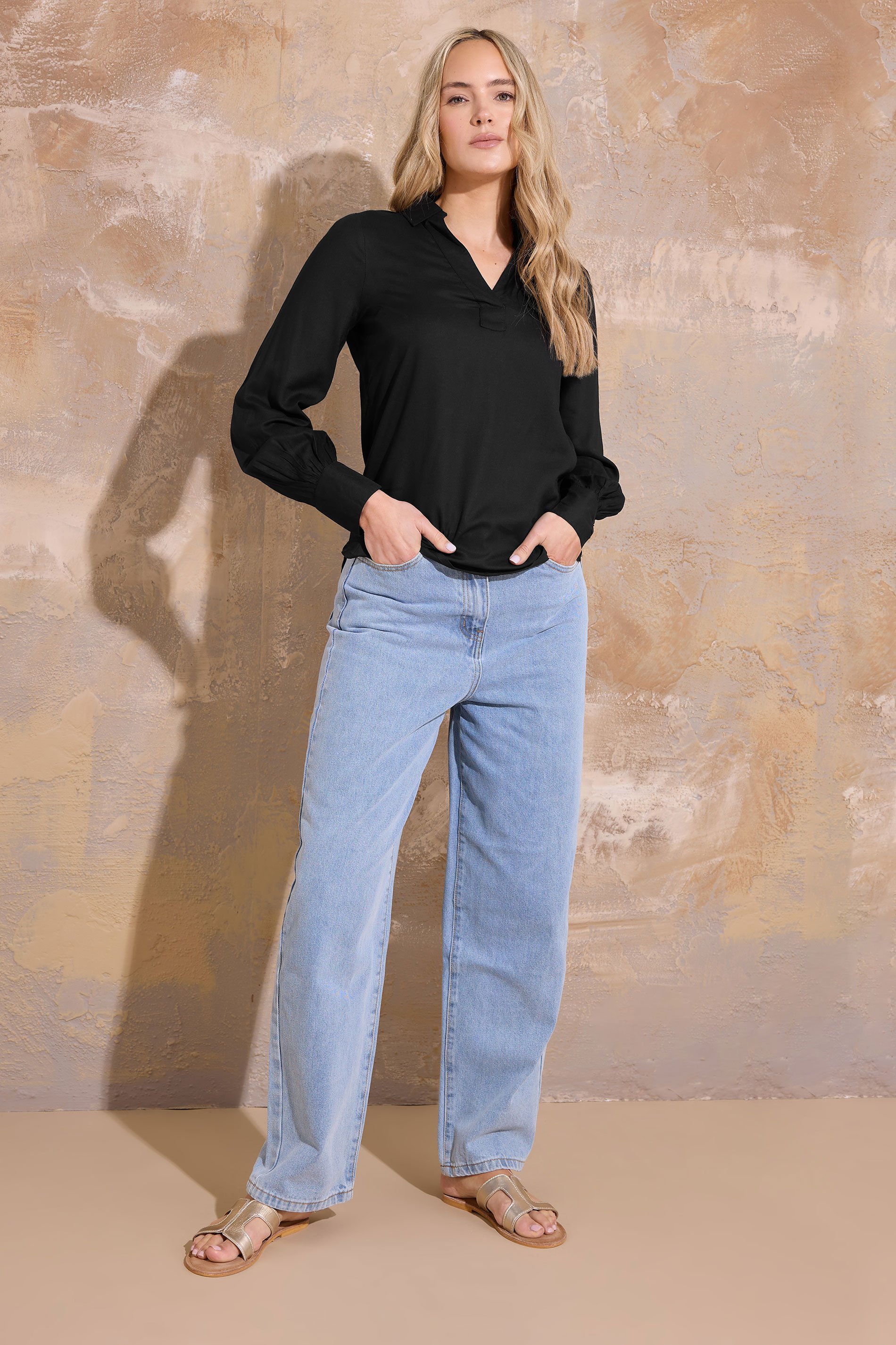 LTS Tall Black Open Collar Shirt | Long Tall Sally 2