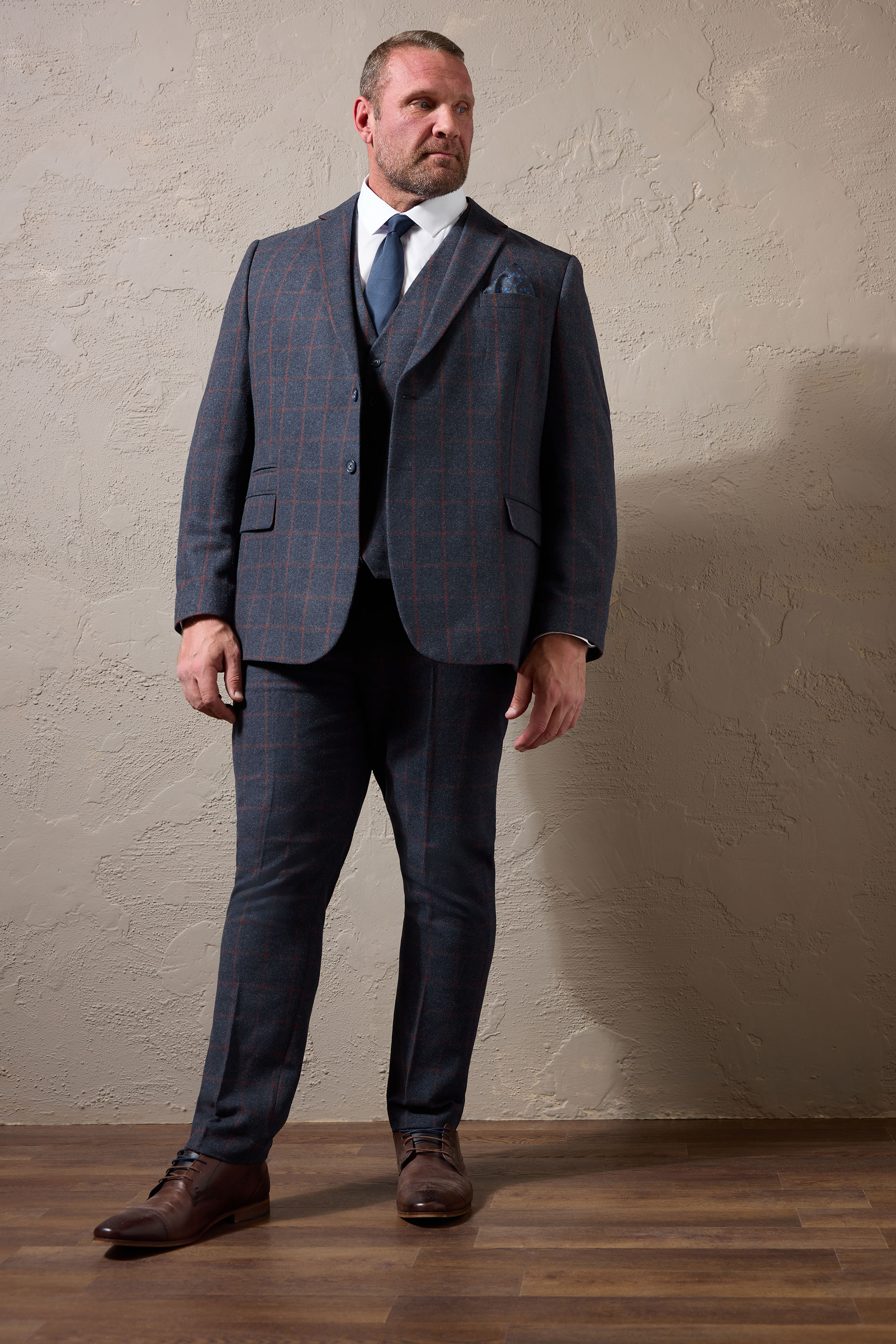 BadRhino Tailoring Big & Tall Blue & Red Checked Suit Trousers | BadRhino 1