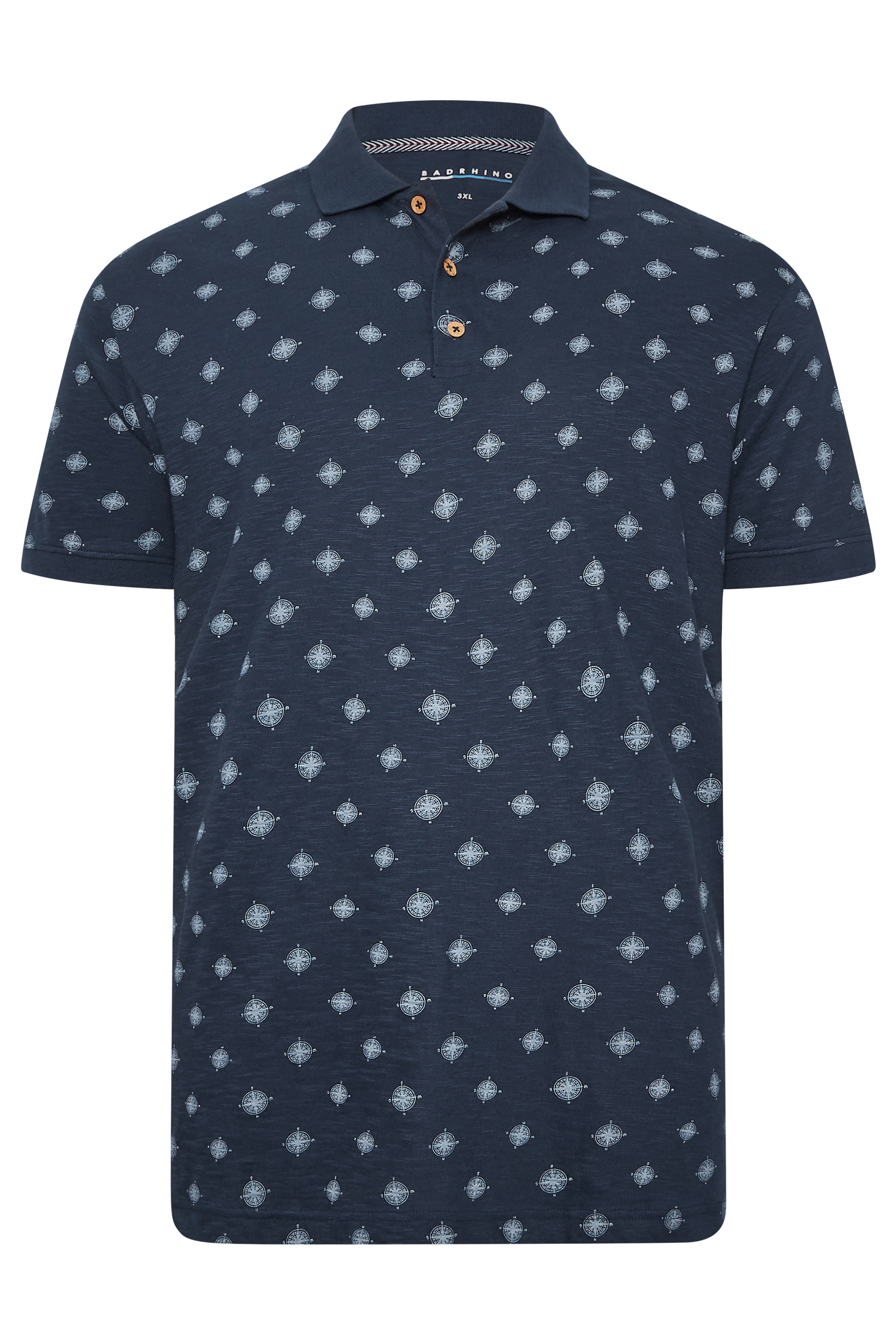 BadRhino Big & Tall Navy Blue Compass Print Polo Shirt | BadRhino 3