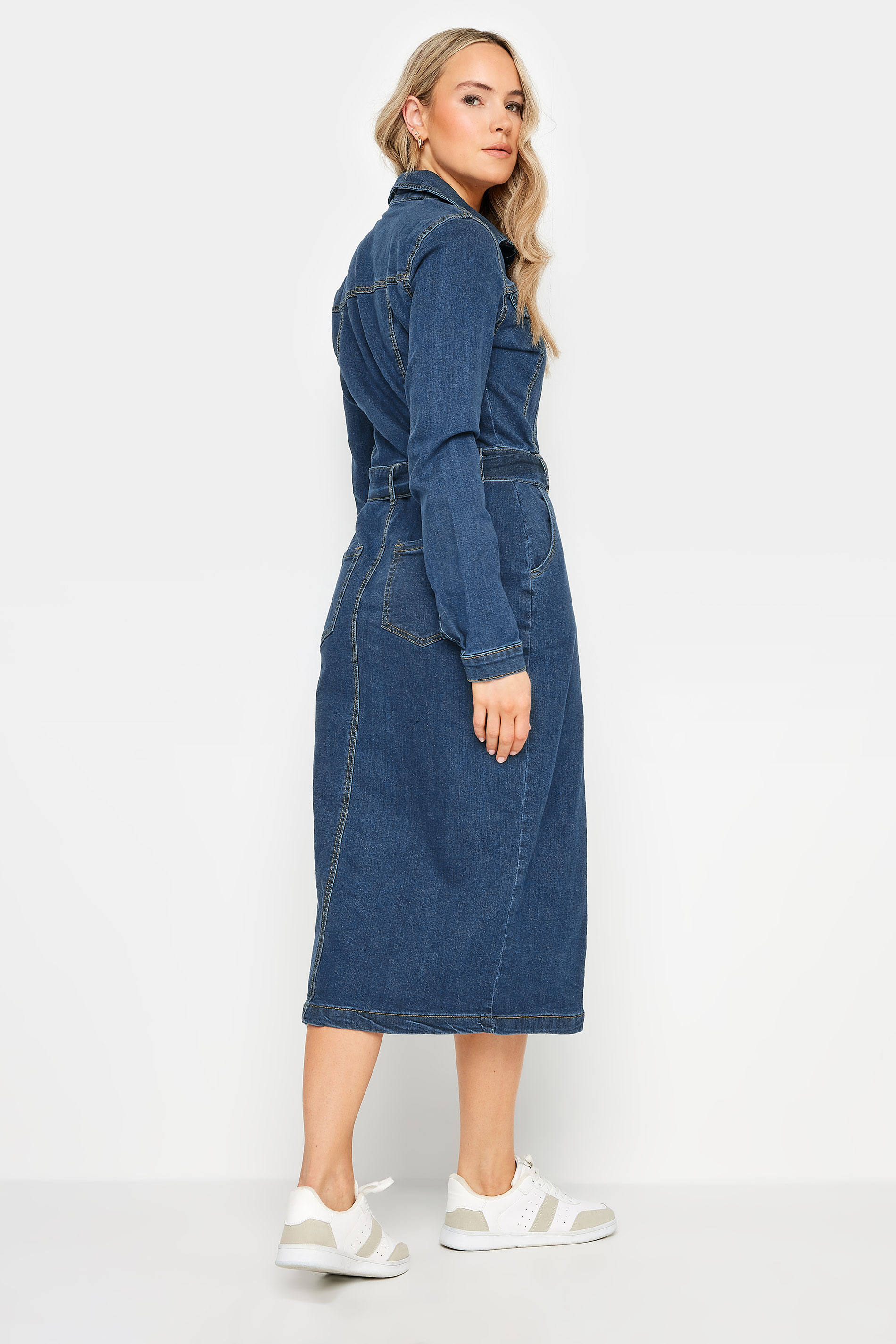 LTS Tall Womens Blue Denim Button Through Midi Dress | Yours Clothing  3