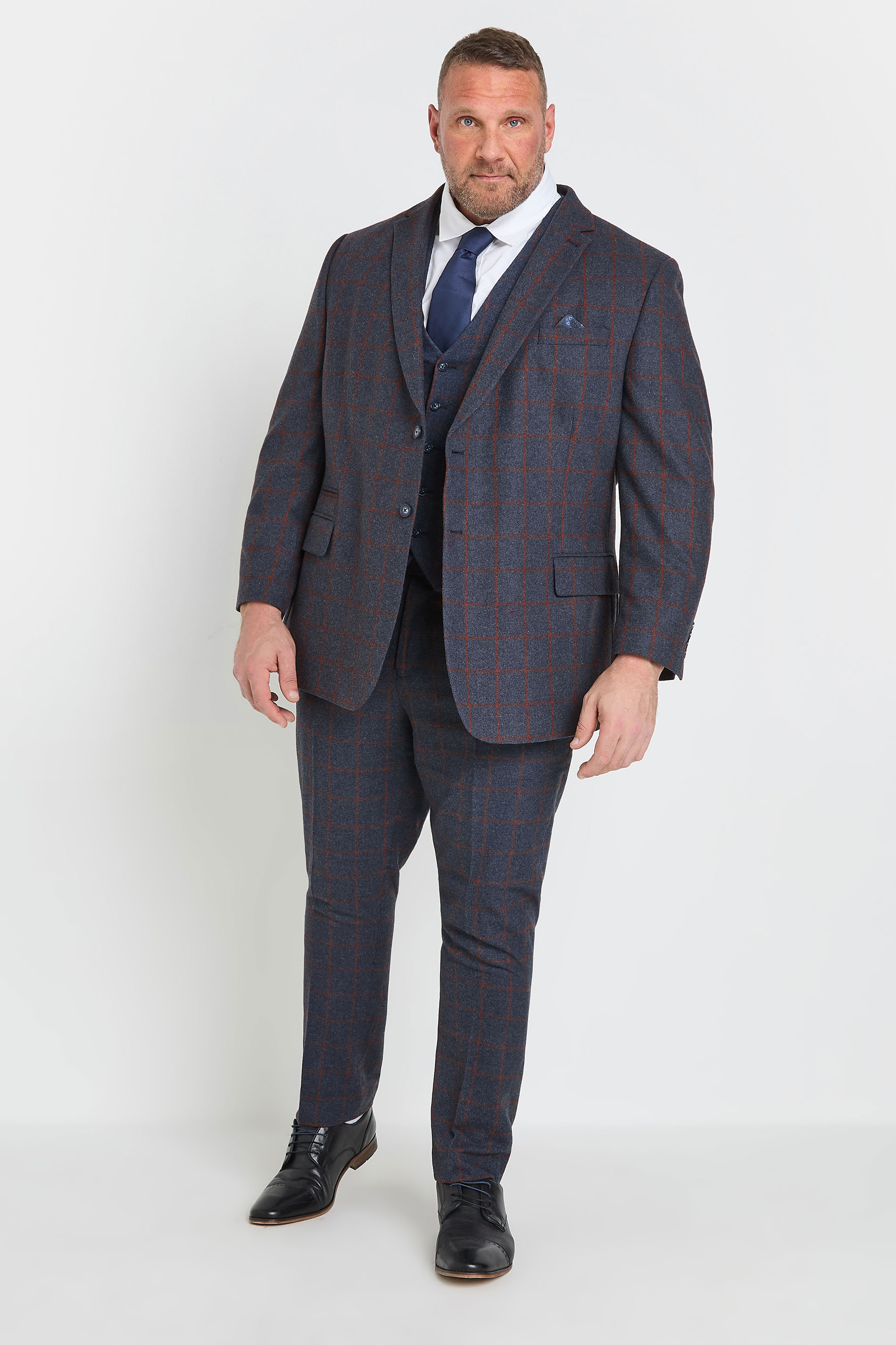 BadRhino Tailoring Big & Tall Blue & Red Checked Suit Trousers | BadRhino 4