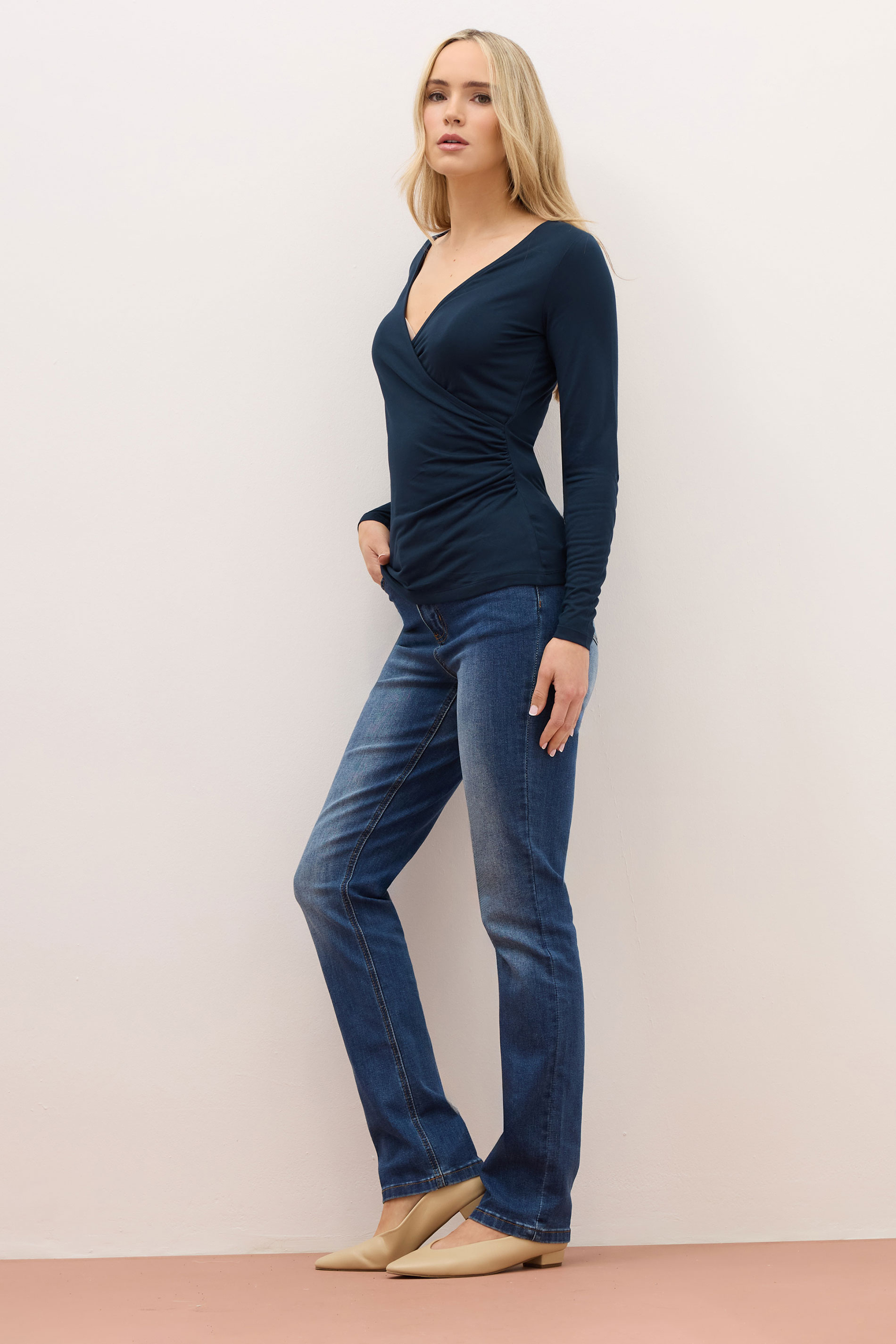 LTS PREMIUM Tall Navy Blue Long Sleeve Wrap Top | Long Tall Sally 2