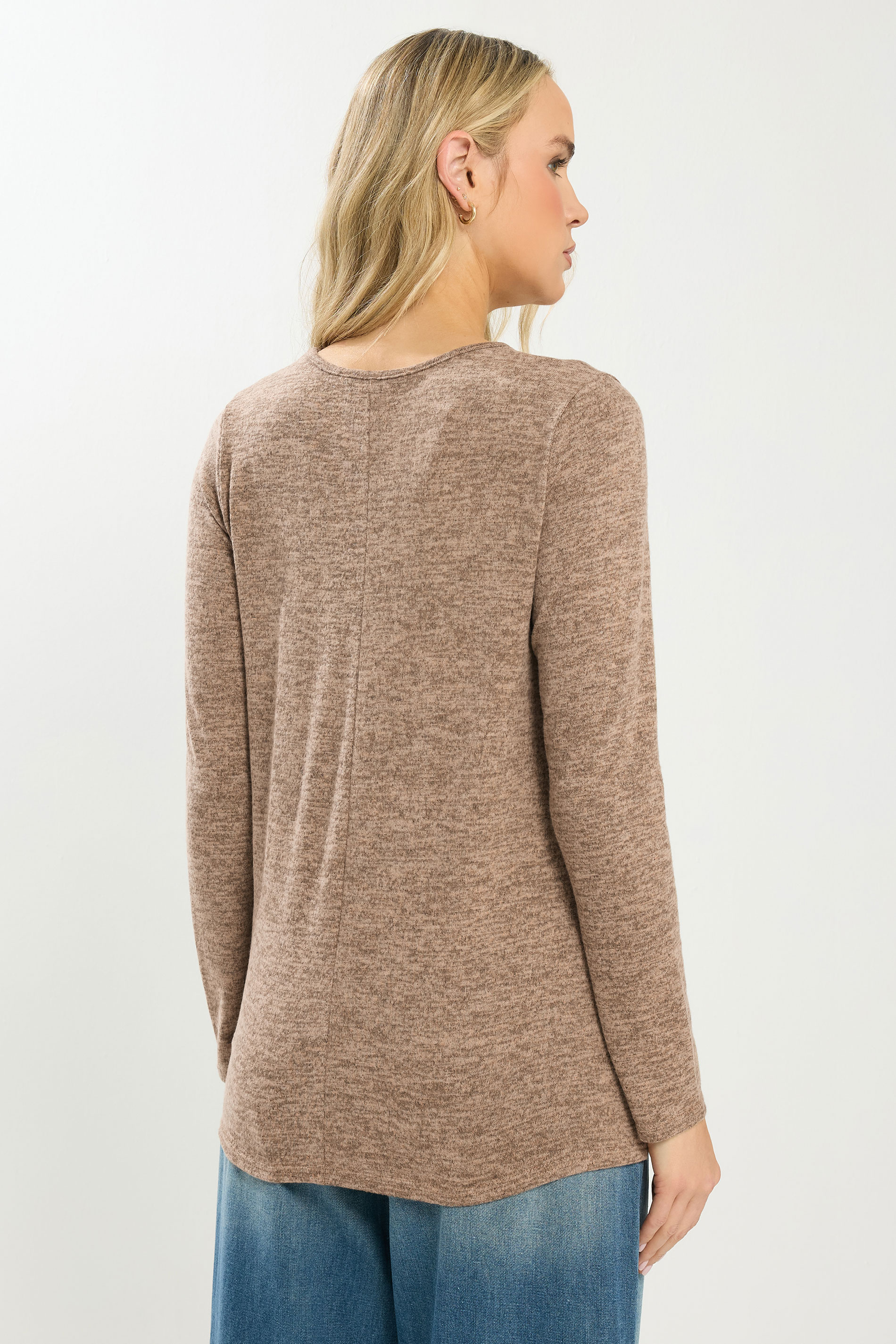LTS Tall Beige Brown Marl Button Long Sleeve Top | Long Tall Sally 3
