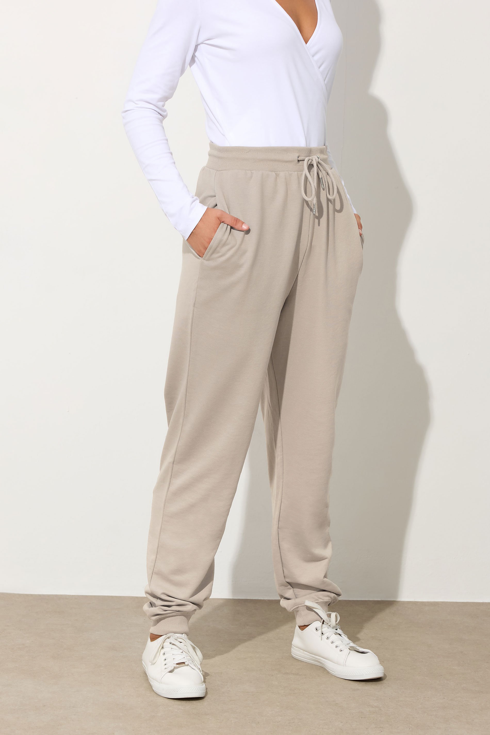 LTS Tall Stone Brown Cuffed Drawstring Joggers | Long Tall Sally  3