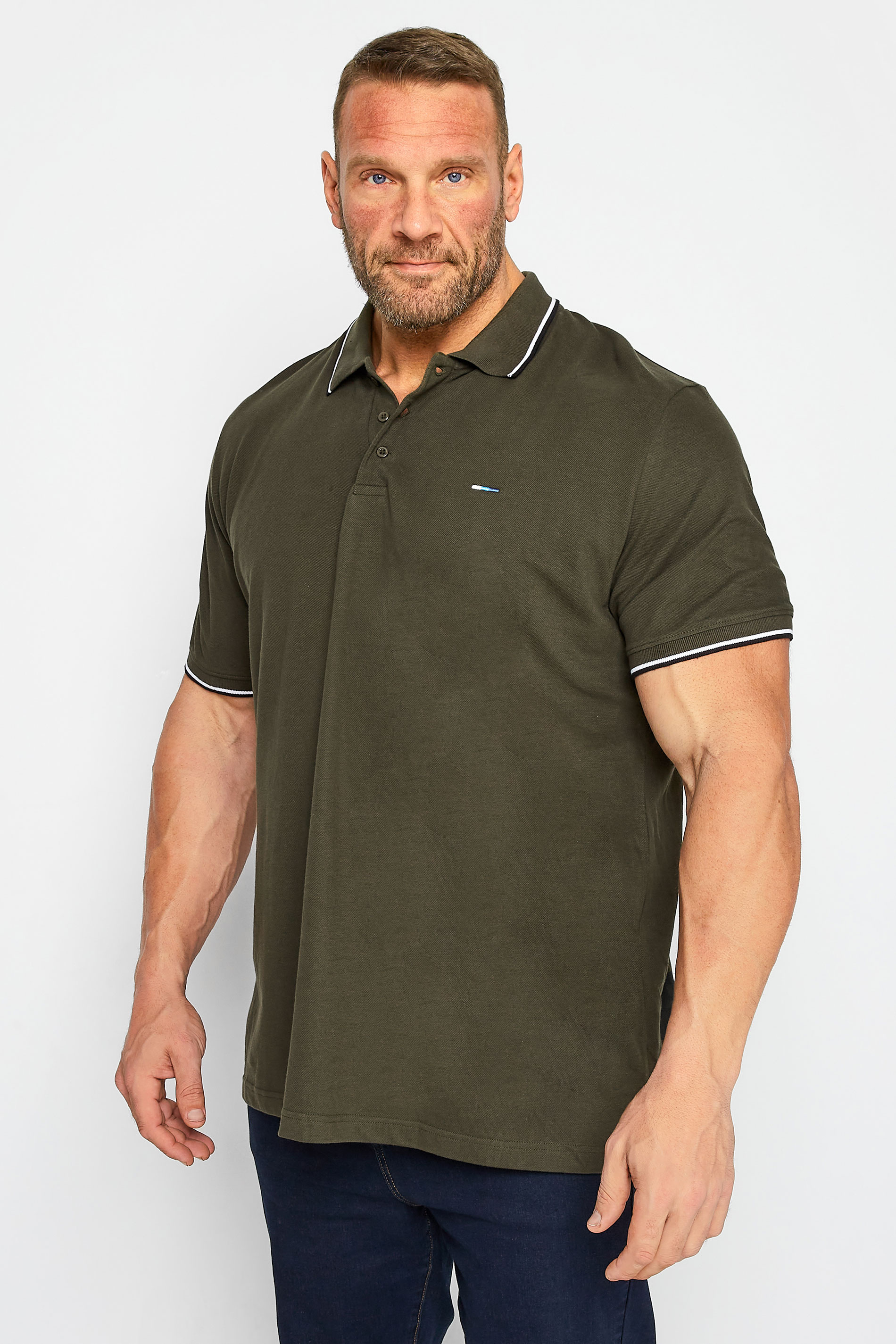 BadRhino Big & Tall Forest Green Essential Tipped Polo Shirt | BadRhino 1