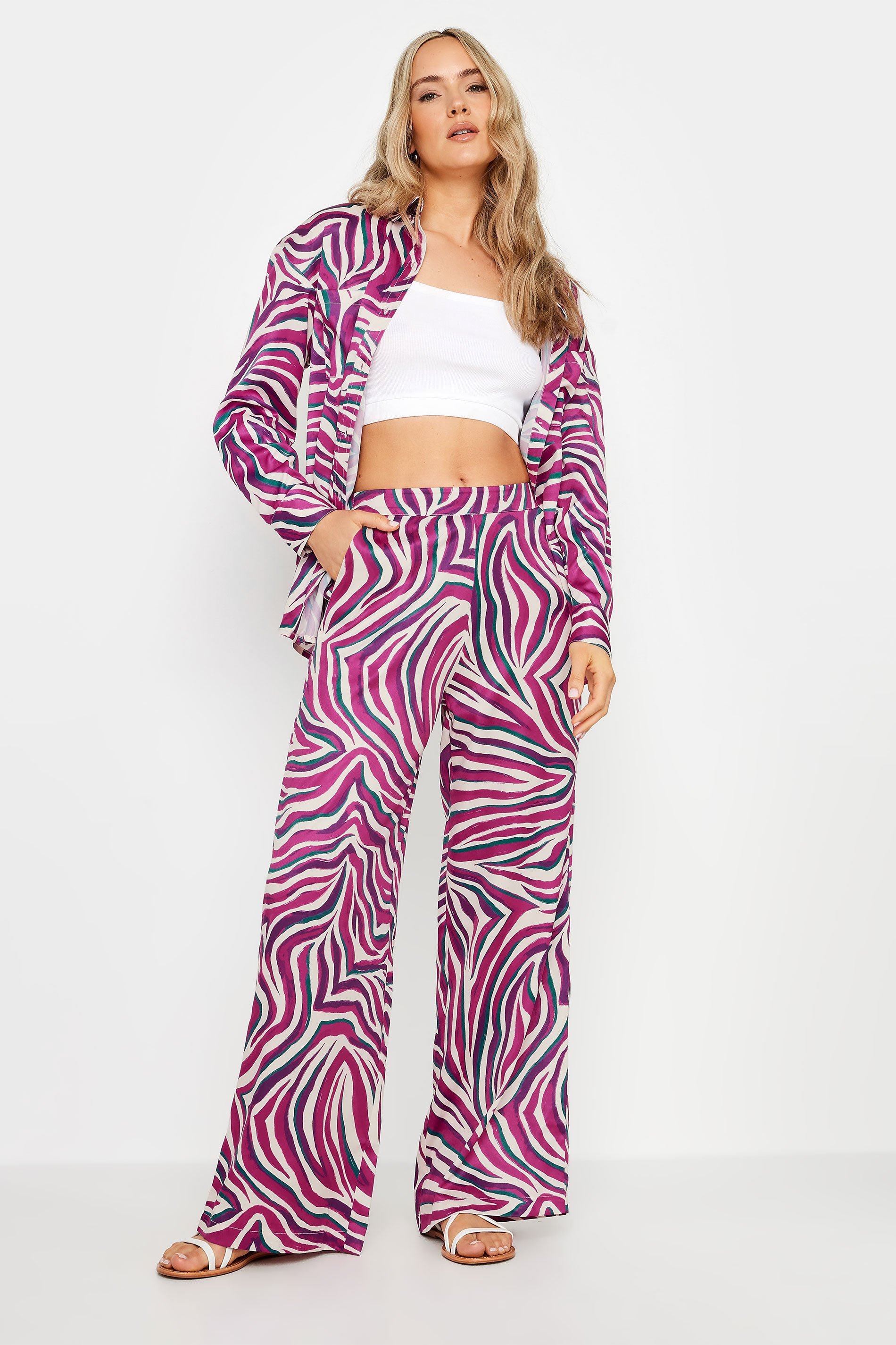 LTS Tall Women's Purple Zebra Print Wide Leg Trousers | Long