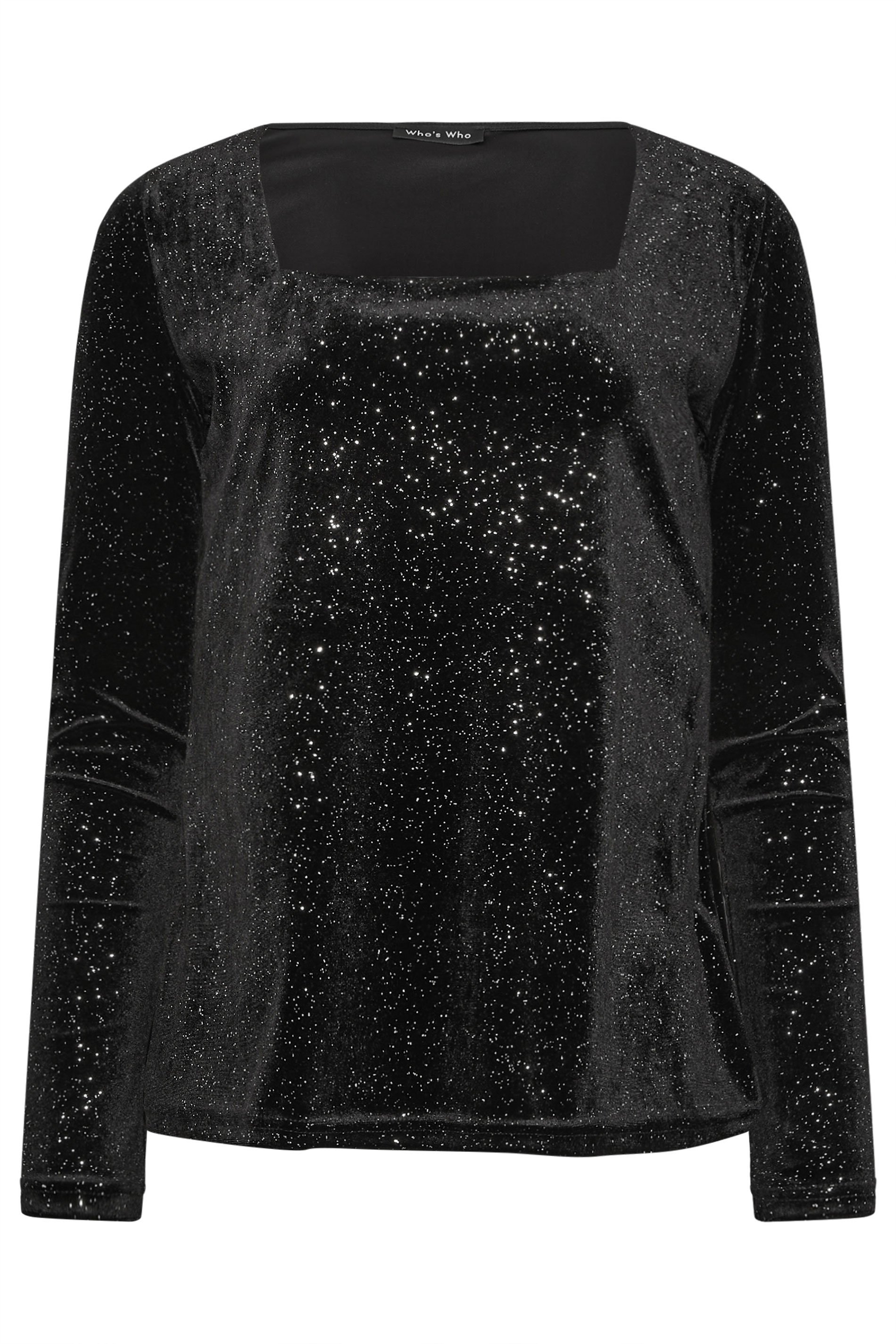 LTS Tall Womens Black Velvet Glitter Square Neck Top | Long Tall Sally 5