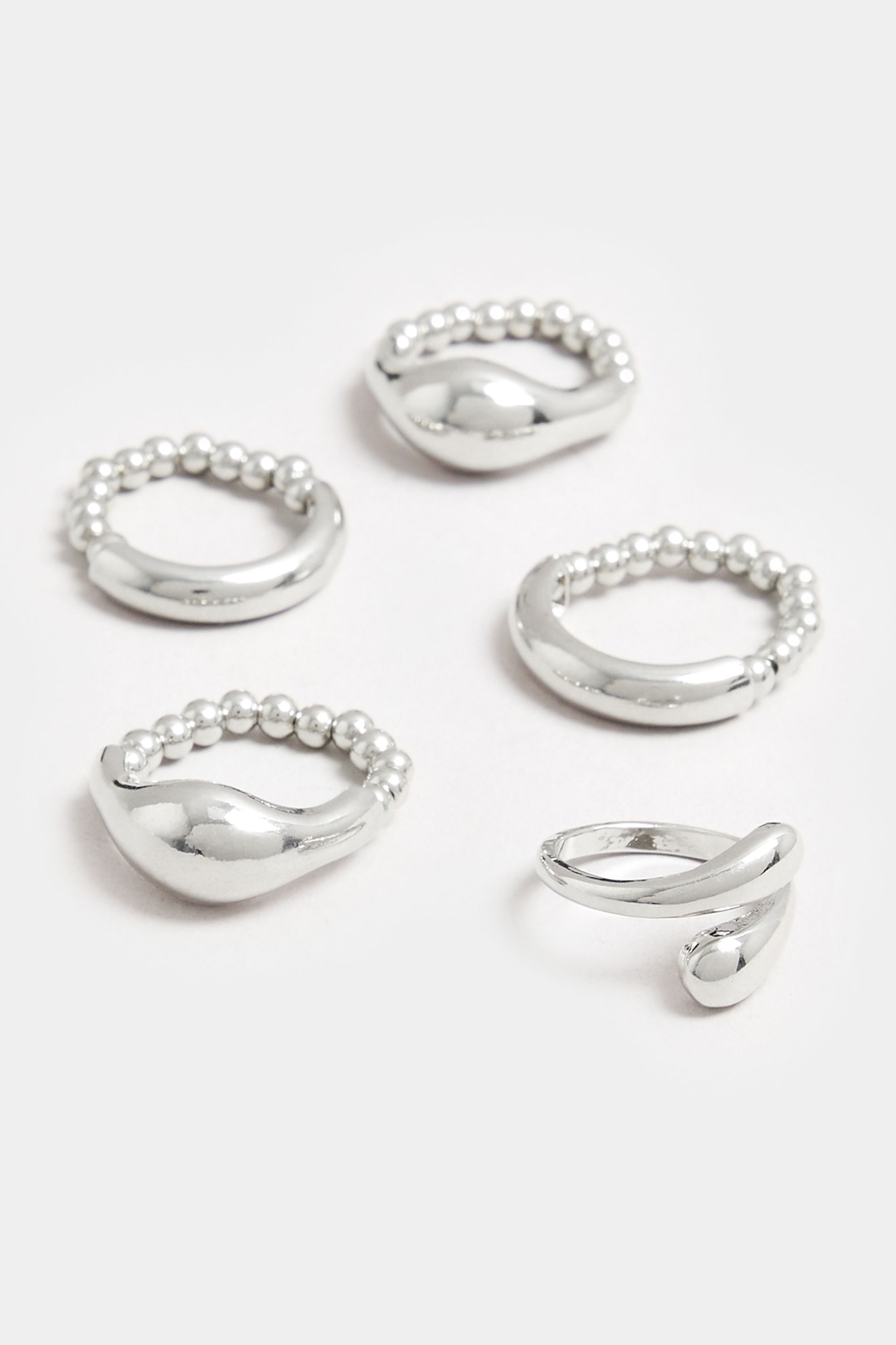 5 PACK Silver Tone Stretch Statement Rings | Yours Clothing 4