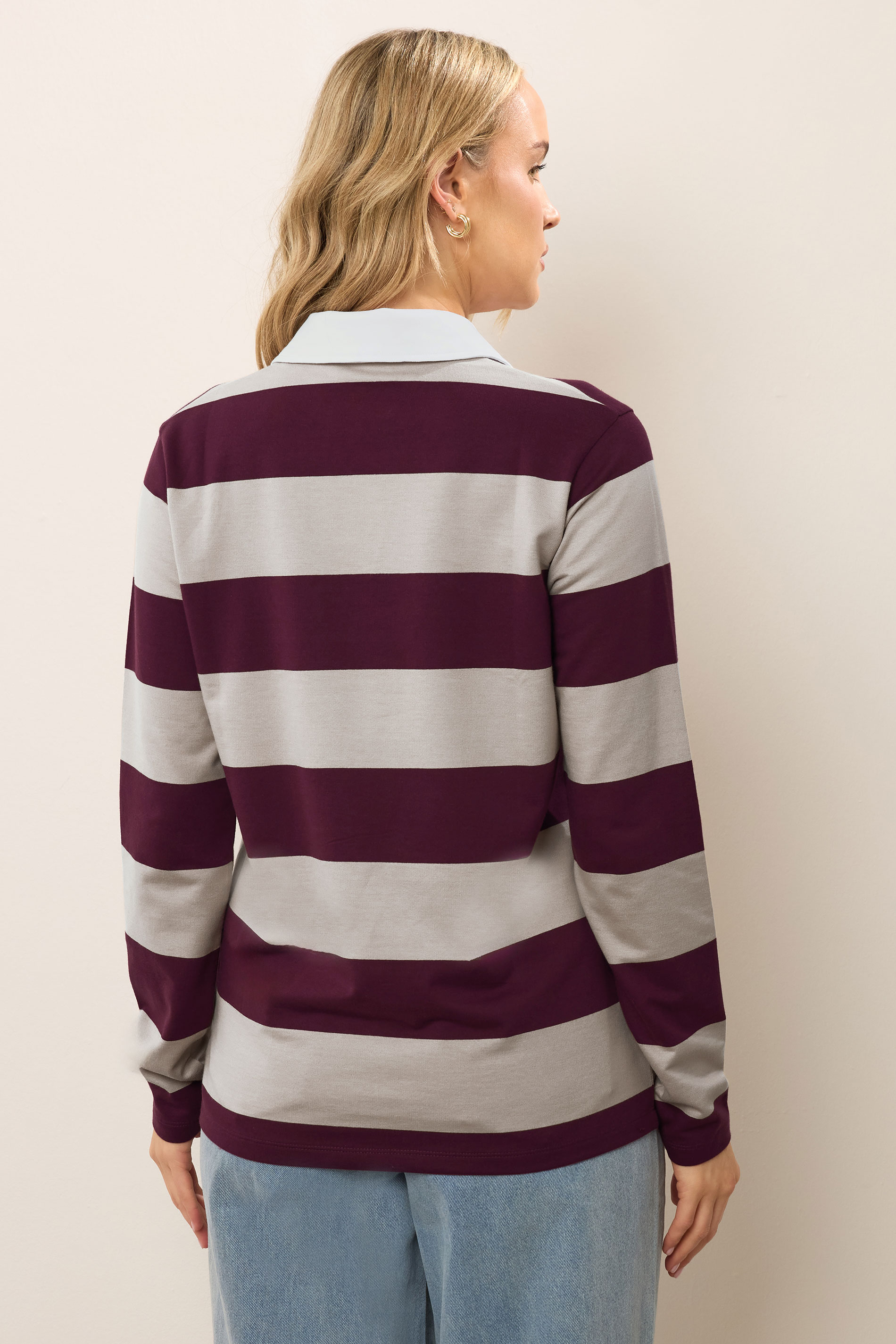 LTS Tall Burgundy Red & Brown Stripe Rugby Sweatshirt | Long Tall Sally 4