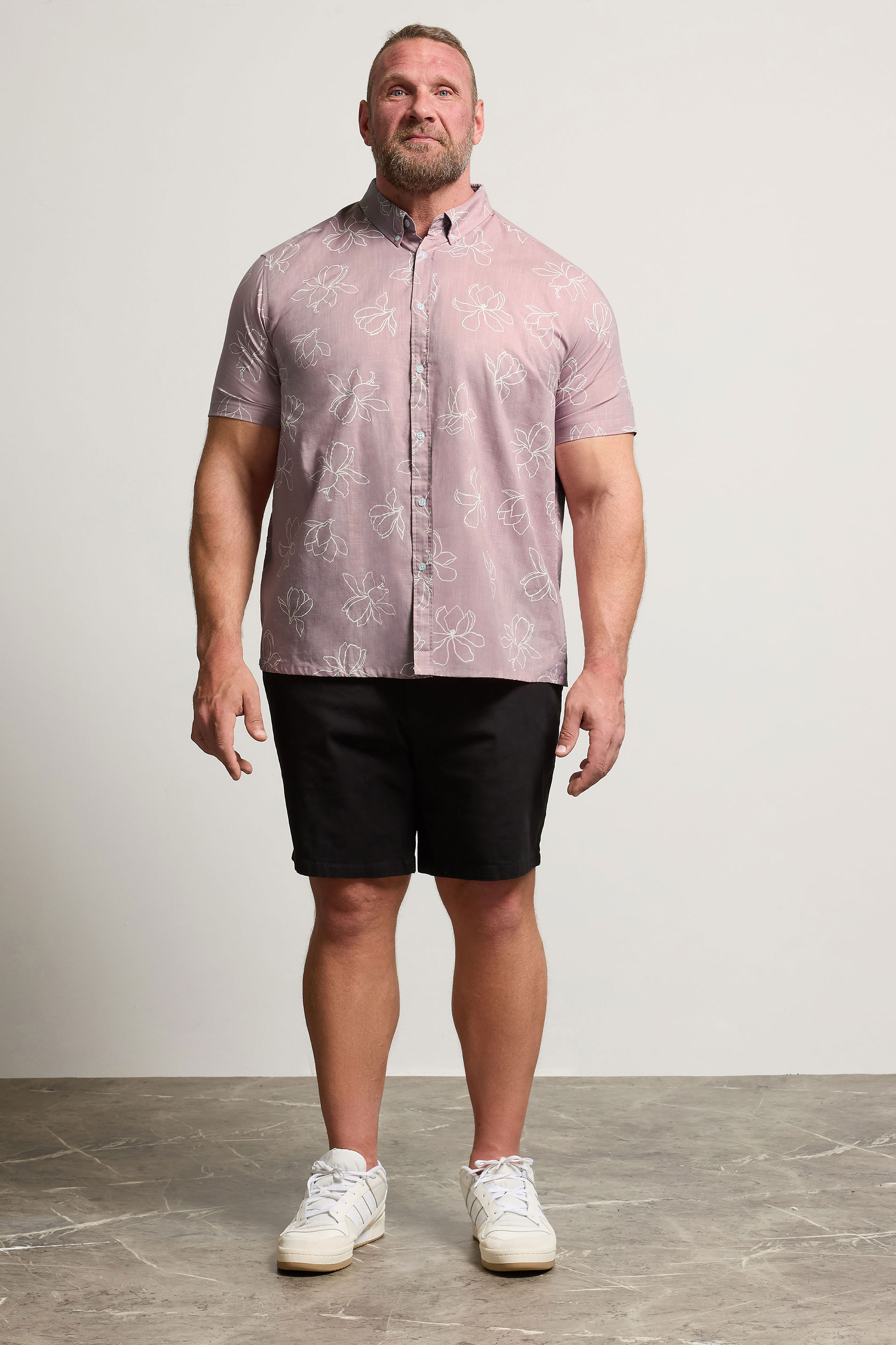 BadRhino Big & Tall Pink Linear Floral Slub Shirt | BadRhino 3