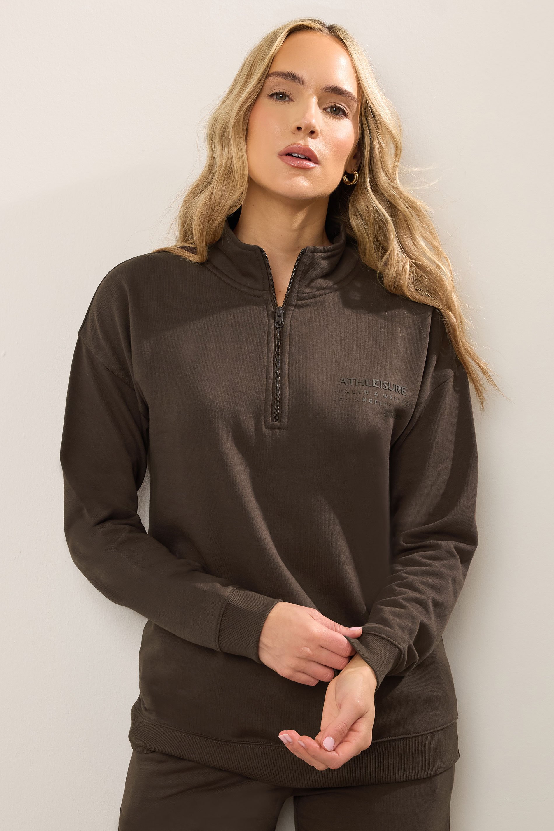 LTS Tall Women's Chocolate Brown Slogan Zip Sweatshirt | Long Tall Sally 2