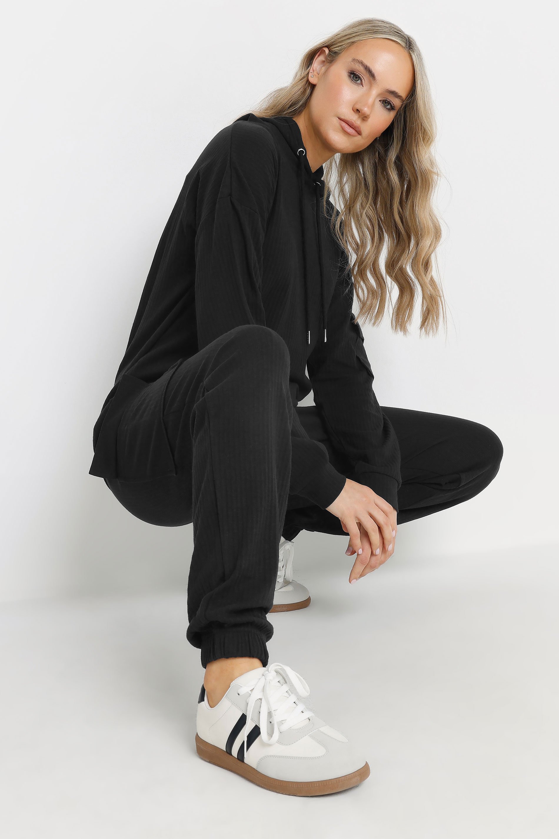 LTS Tall Black Ribbed Cargo Joggers | Long Tall Sally 4