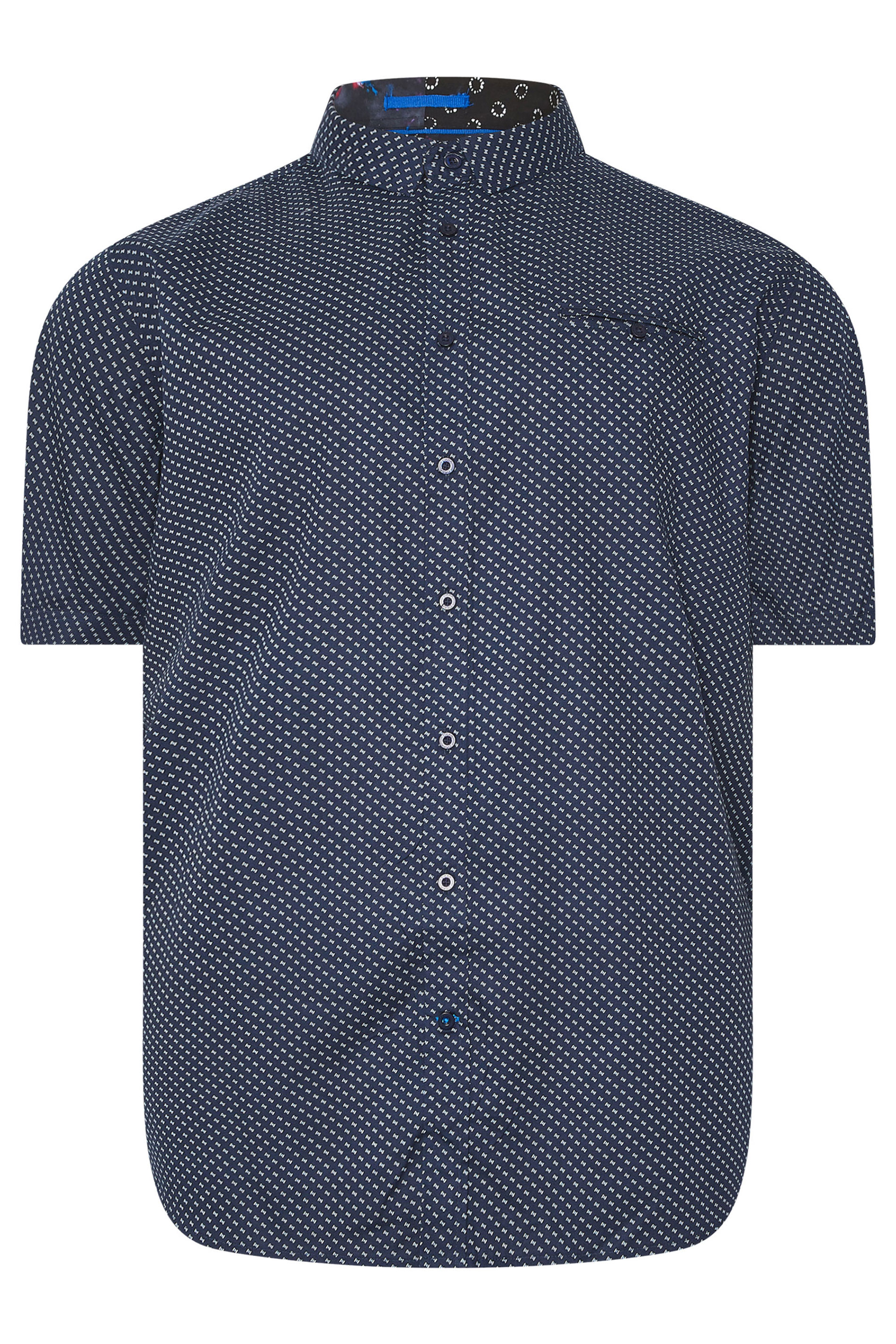 D555 Big & Tall Dark Blue Micro Print Short Sleeve Shirt | BadRhino 3