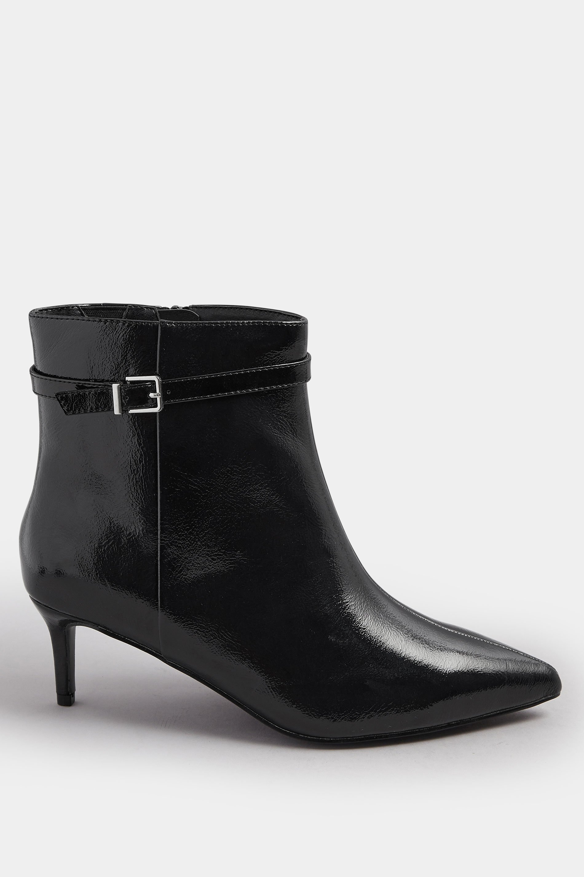 Black Buckle Pointed Toe Kitten Heel Boots In Extra Wide EEE Fit | Yours Clothing 4