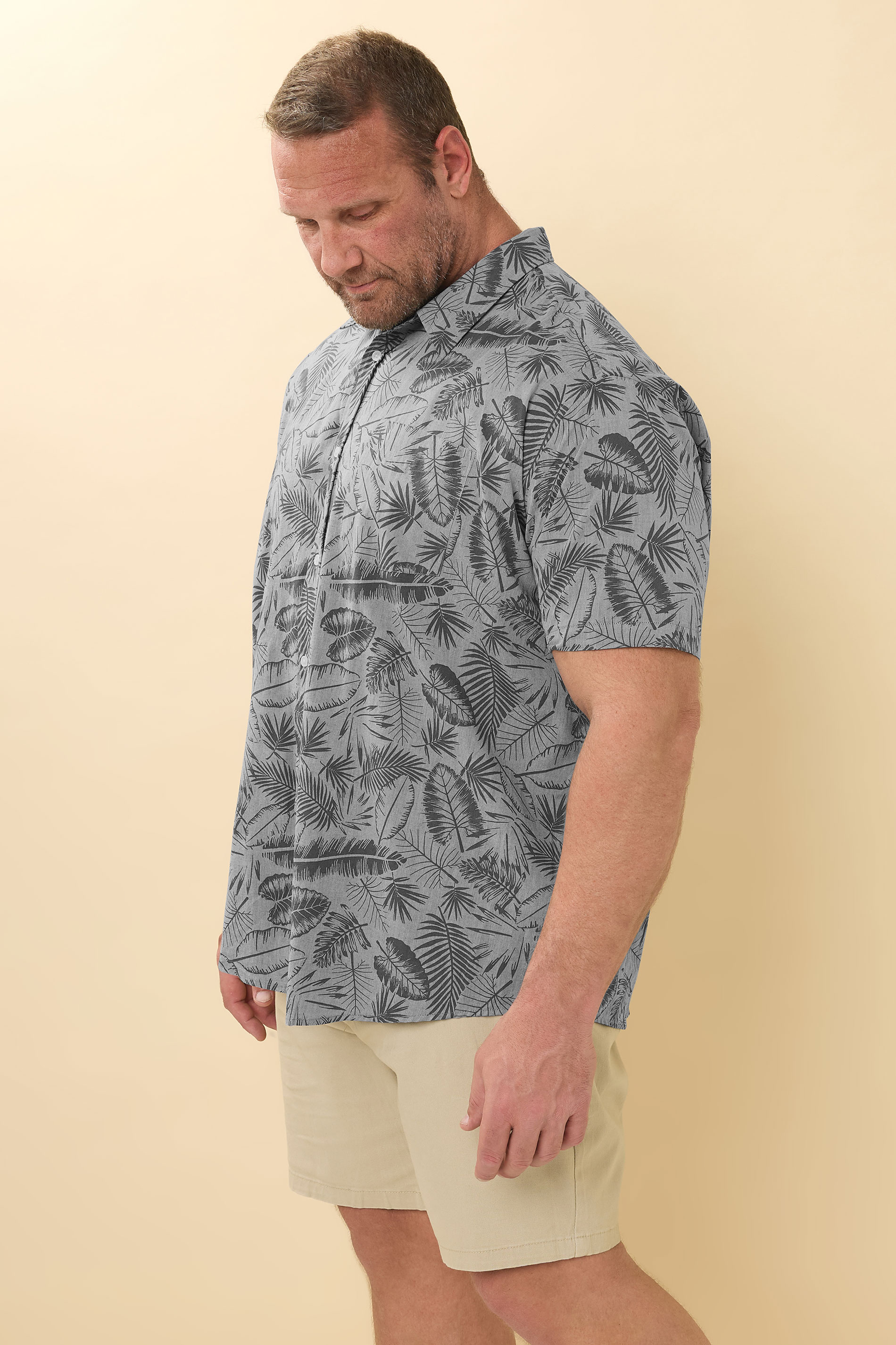 BadRhino Big & Tall Chambray Grey Tonal Leaf Print Shirt | BadRhino 5