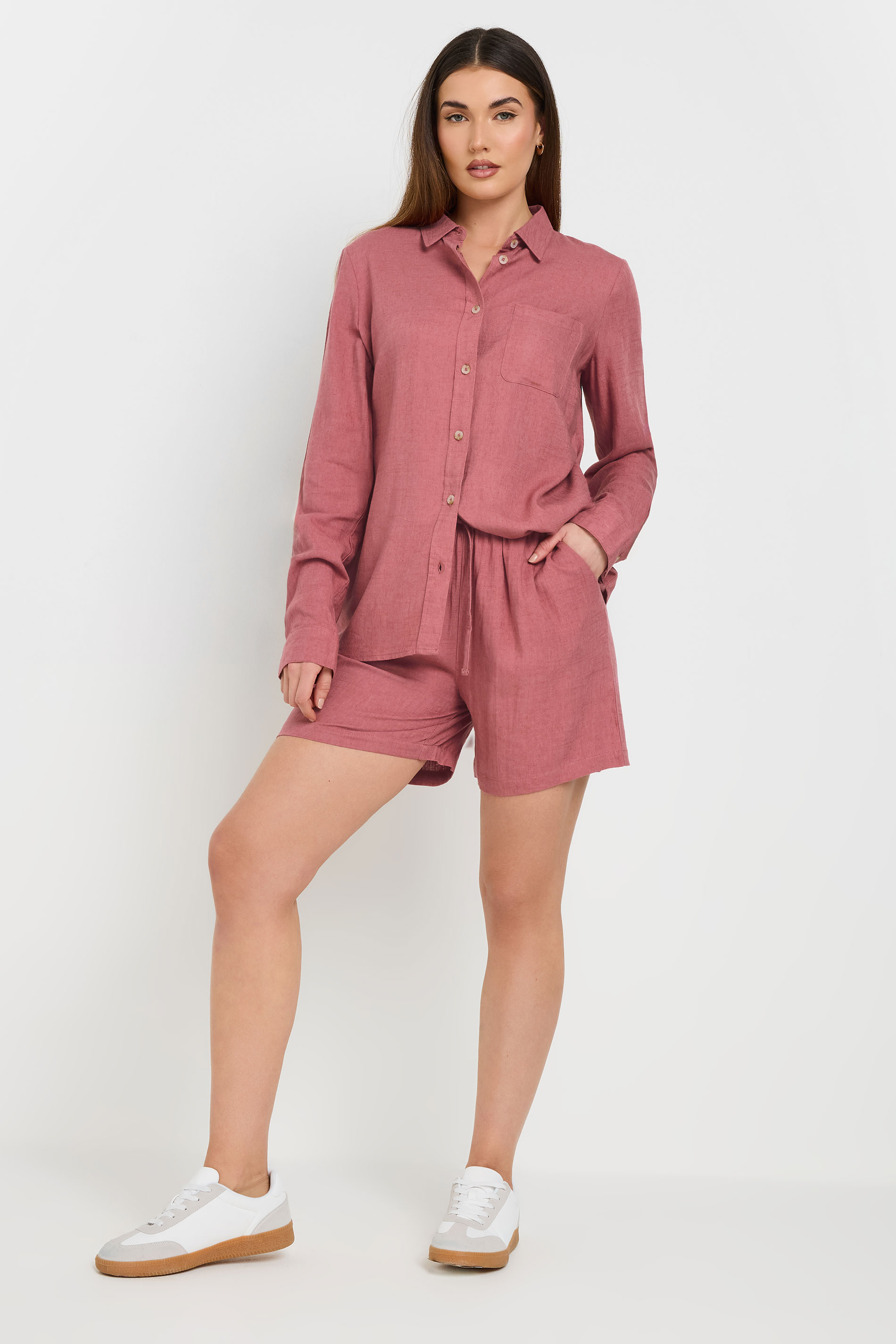 LTS Tall Coral Pink Linen Oversized Long Sleeve Shirt | Long Tall Sally 3