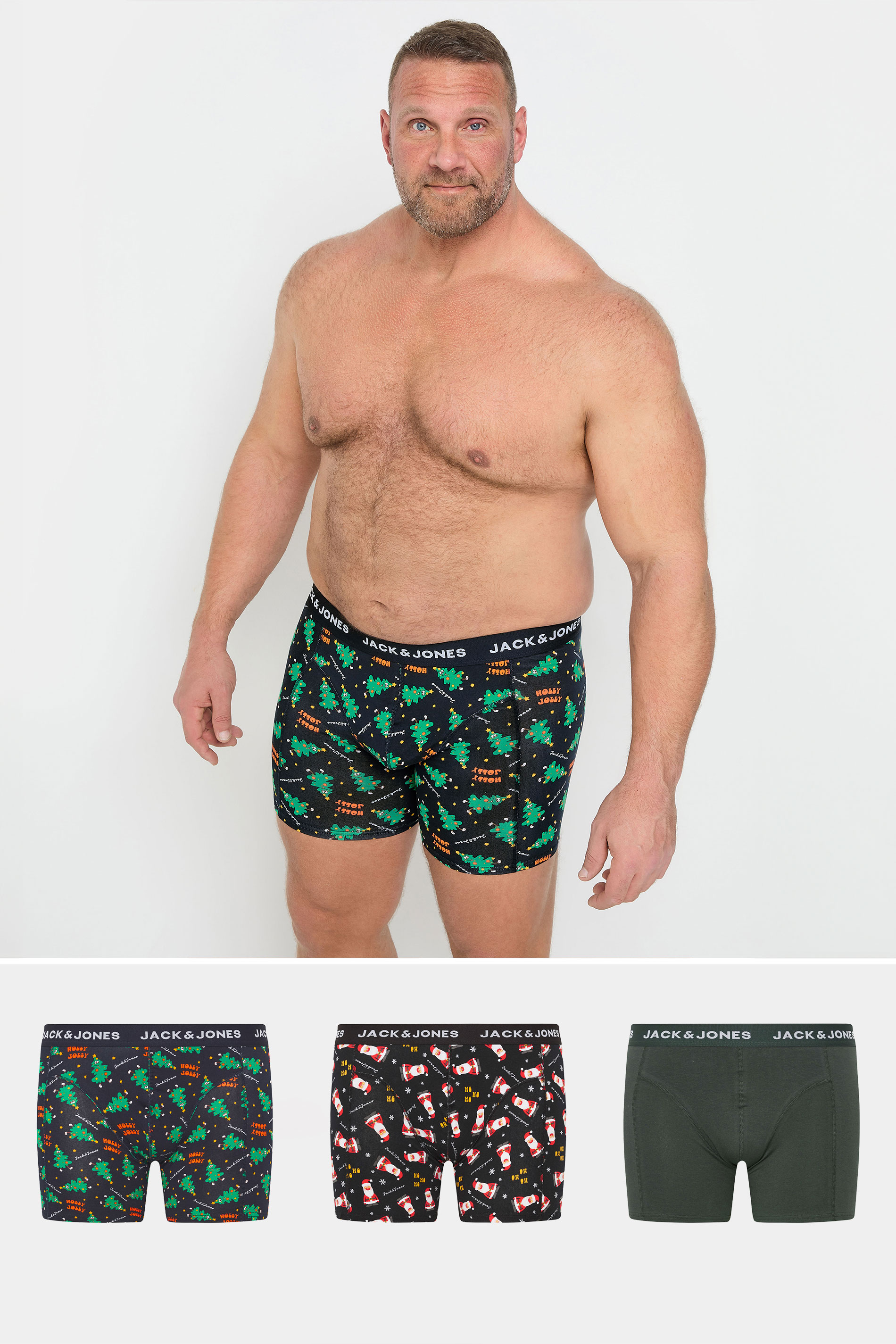 JACK & JONES 3 PACK Black 'Holly Jolly' Boxers | BadRhino 1