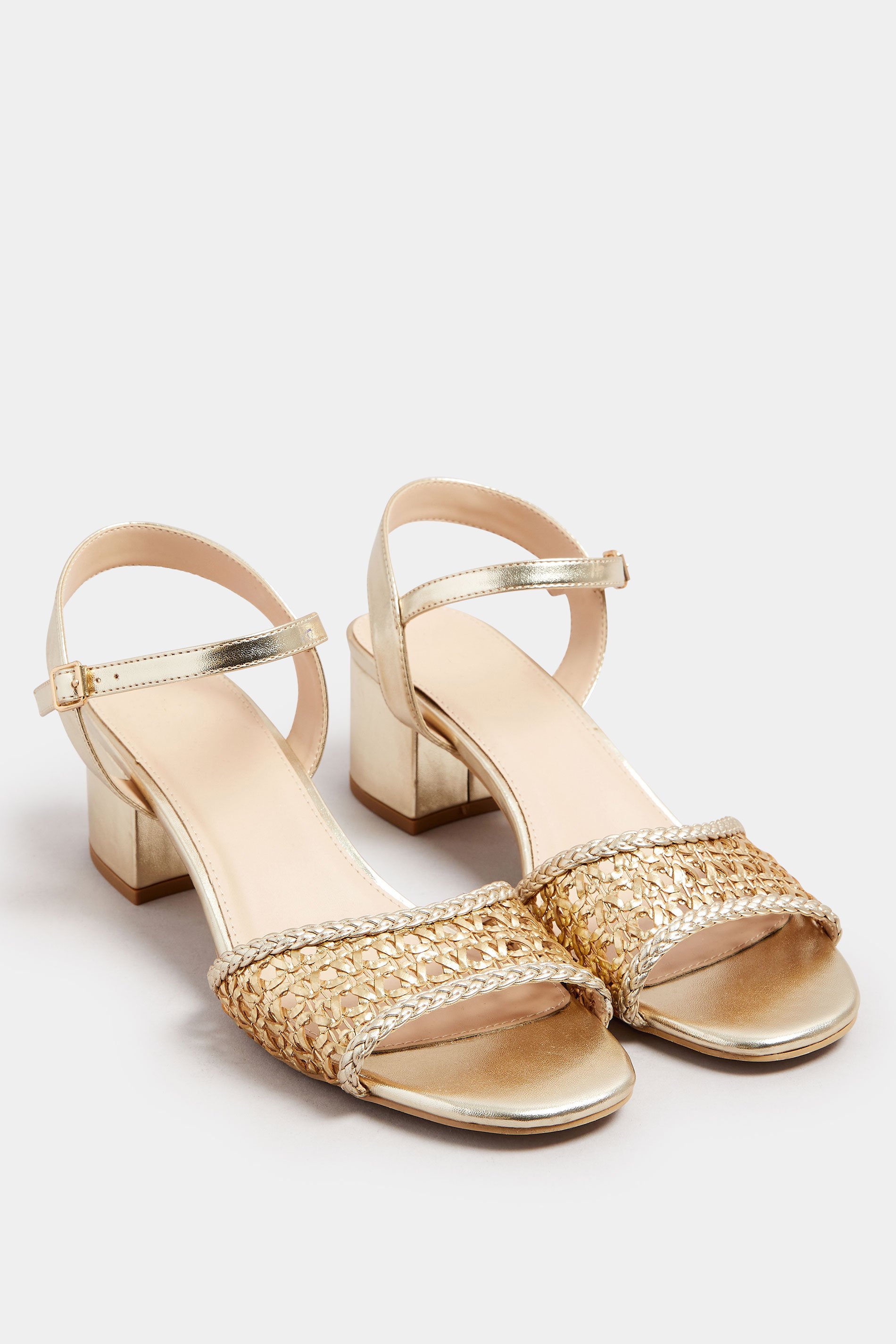 LTS Gold Woven Strap Open Toe Block Heel In Standard Fit | Long Tall Sally 2