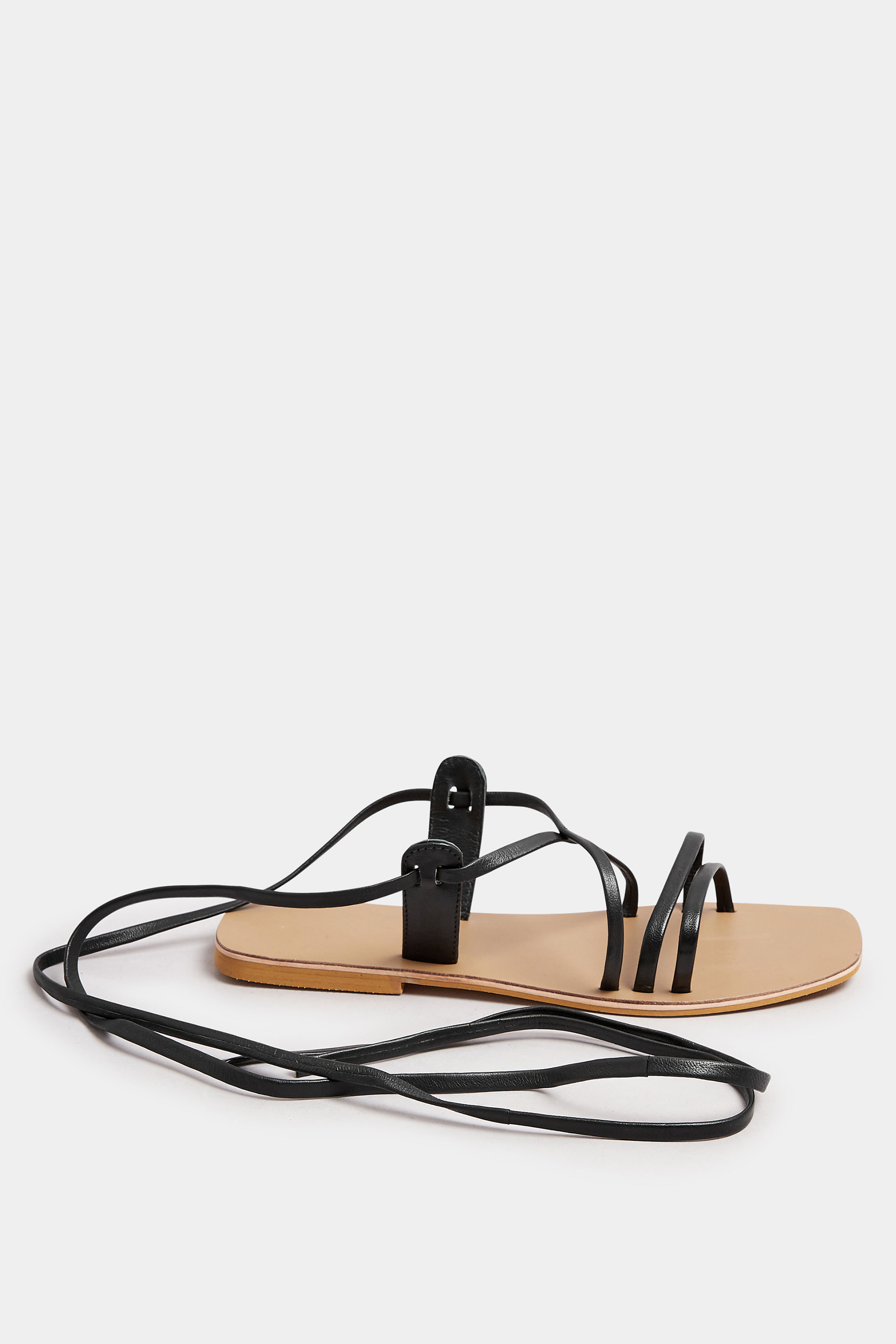 Black Leather Strappy Tie Up Sandals In Wide EEE Fit | Yours Clothing 4