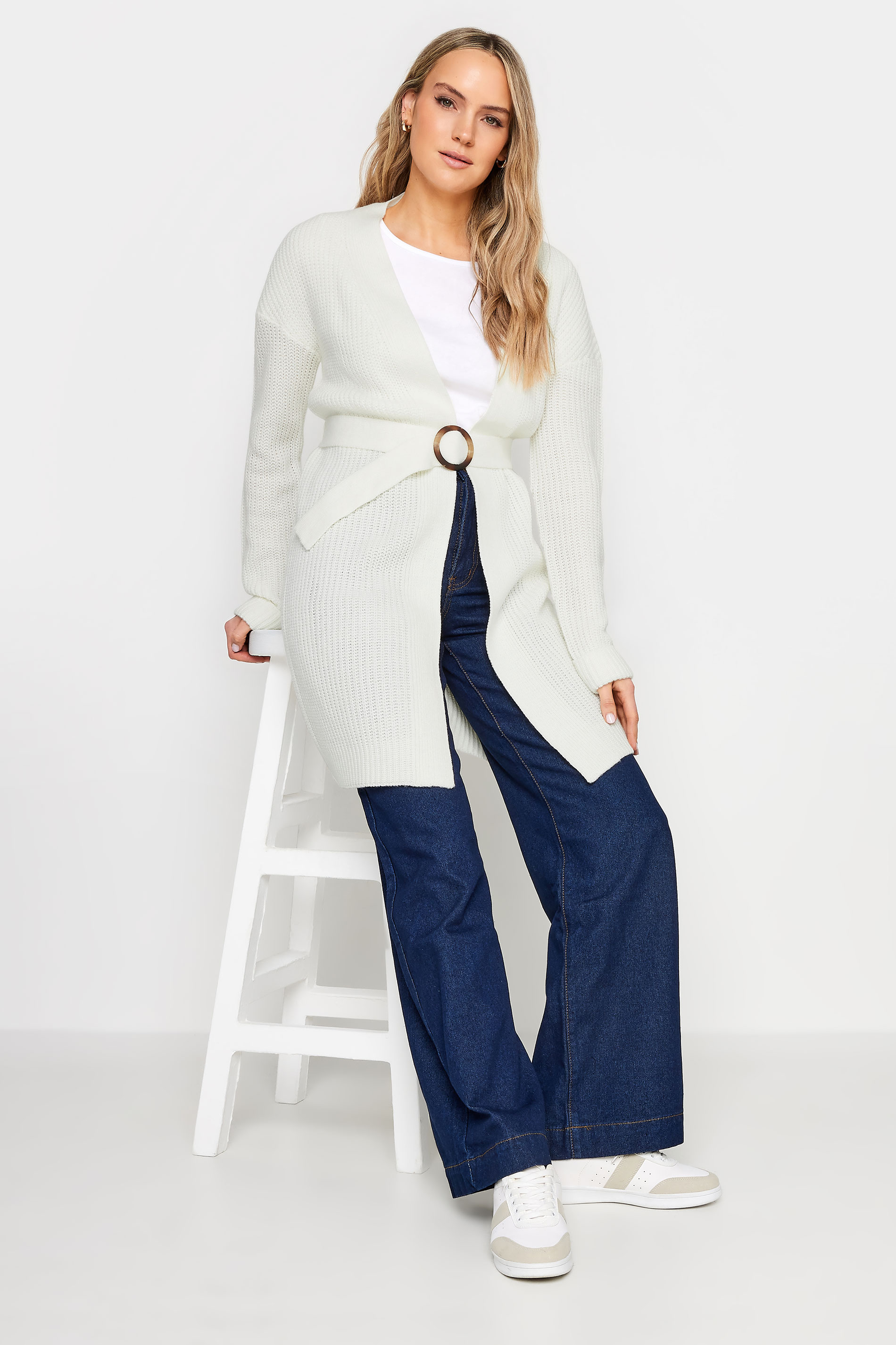 LTS Tall Womens Ivory White Belted Cardigan | Long Tall Sally 1