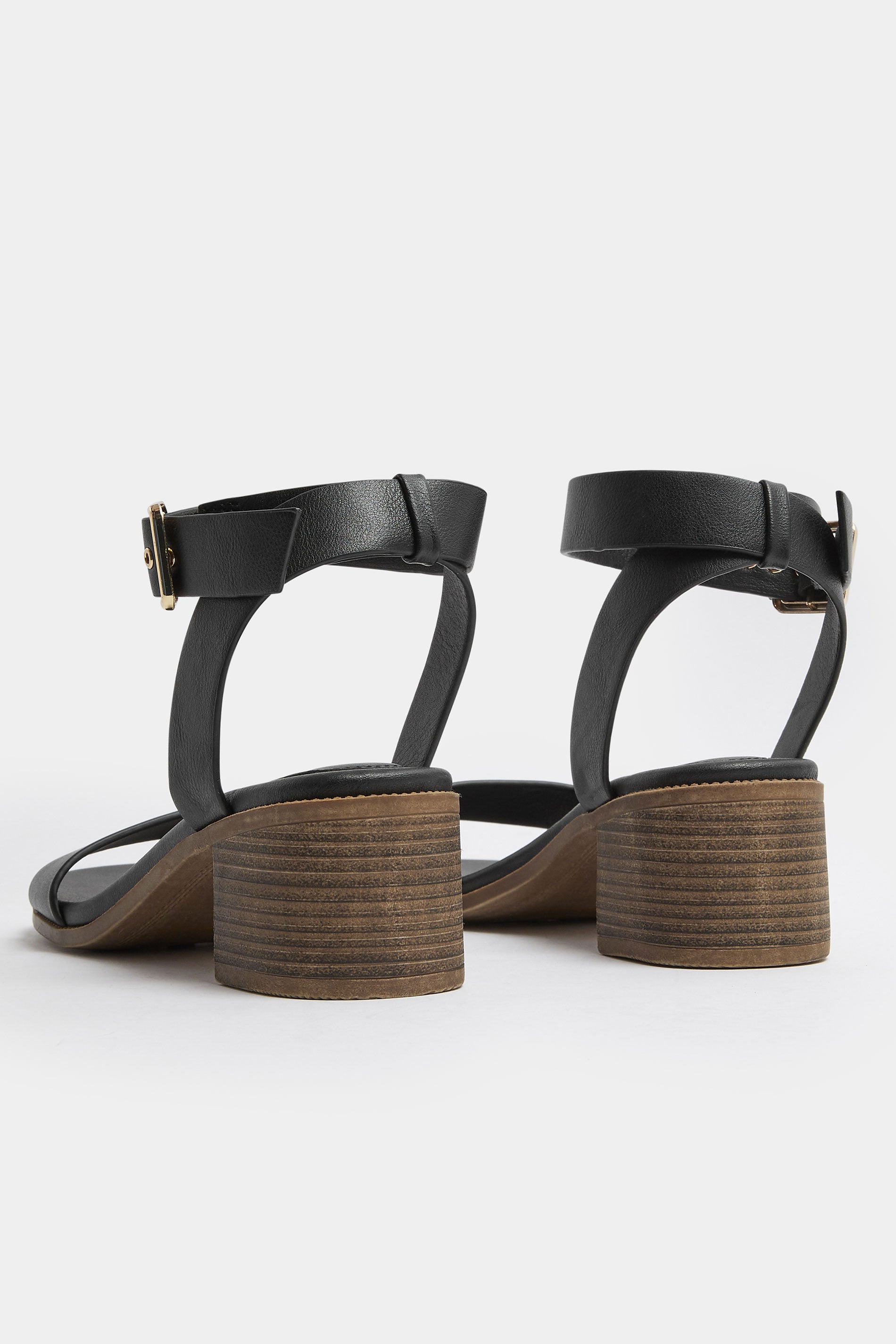 Black Faux Leather Block Heel Sandals In Wide E Fit | Yours Clothing 5