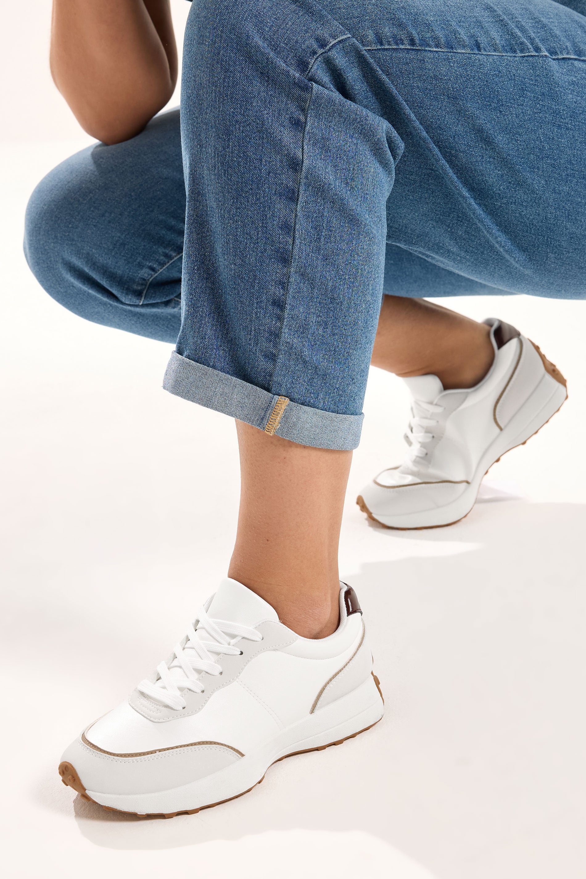 White Faux Leather Runner Trainers In Extra Wide EEE Fit | Yours Clothing 1