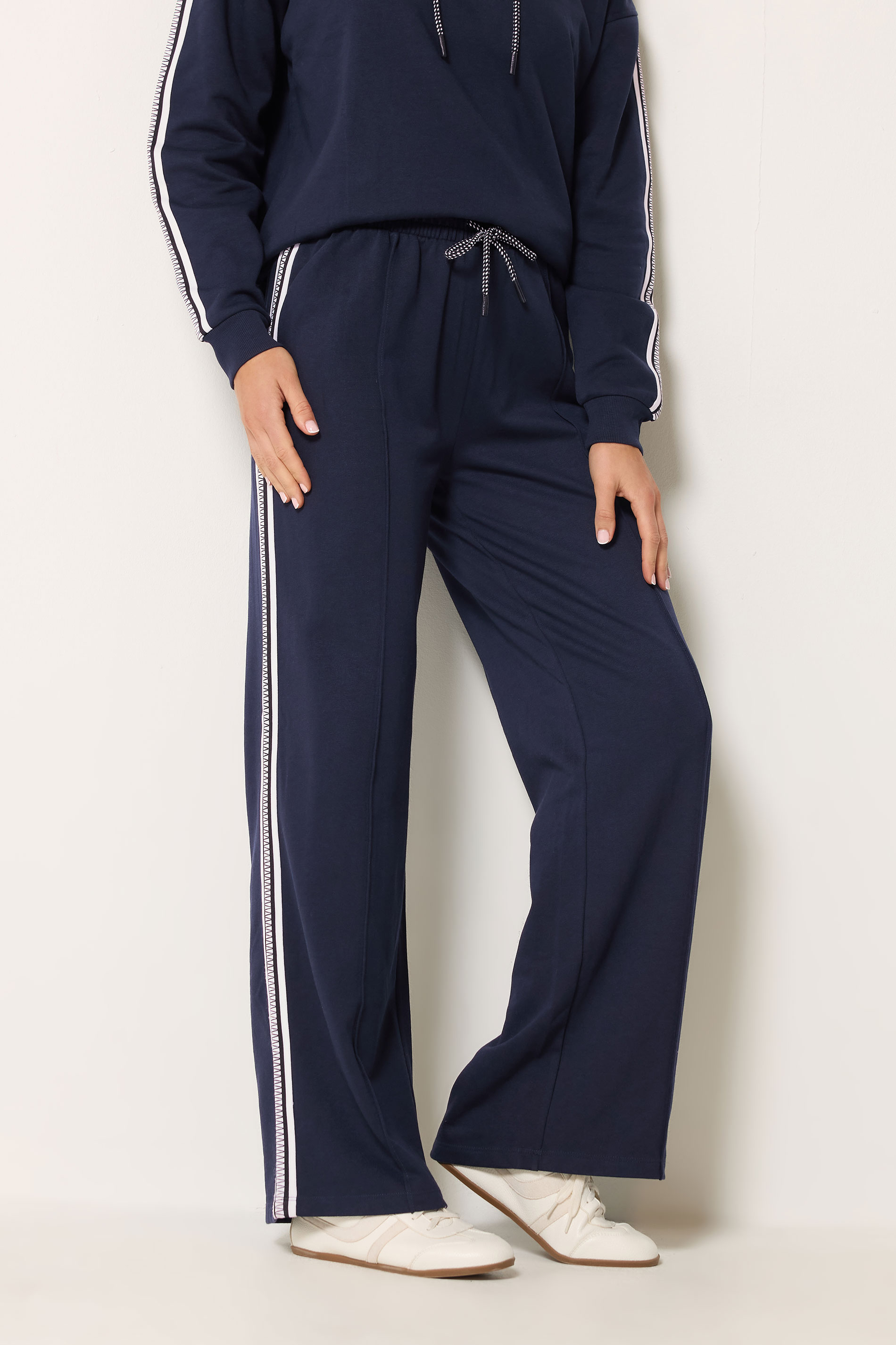 LTS Tall Women's Navy Blue Side Tape Wide Leg Joggers | Long Tall Sally 1