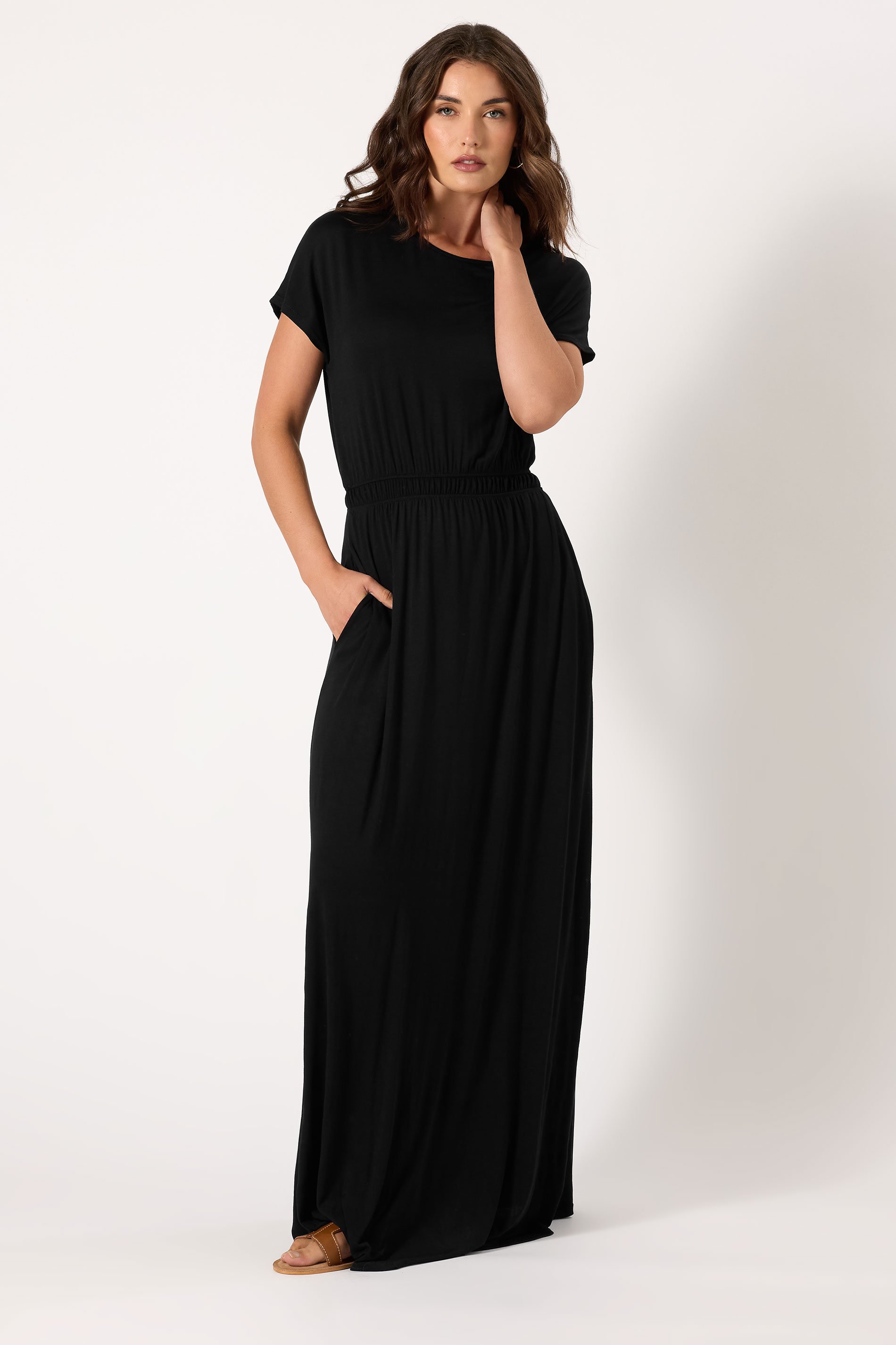 LTS Tall Black Shirred Waist Maxi Dress | Long Tall Sally 2