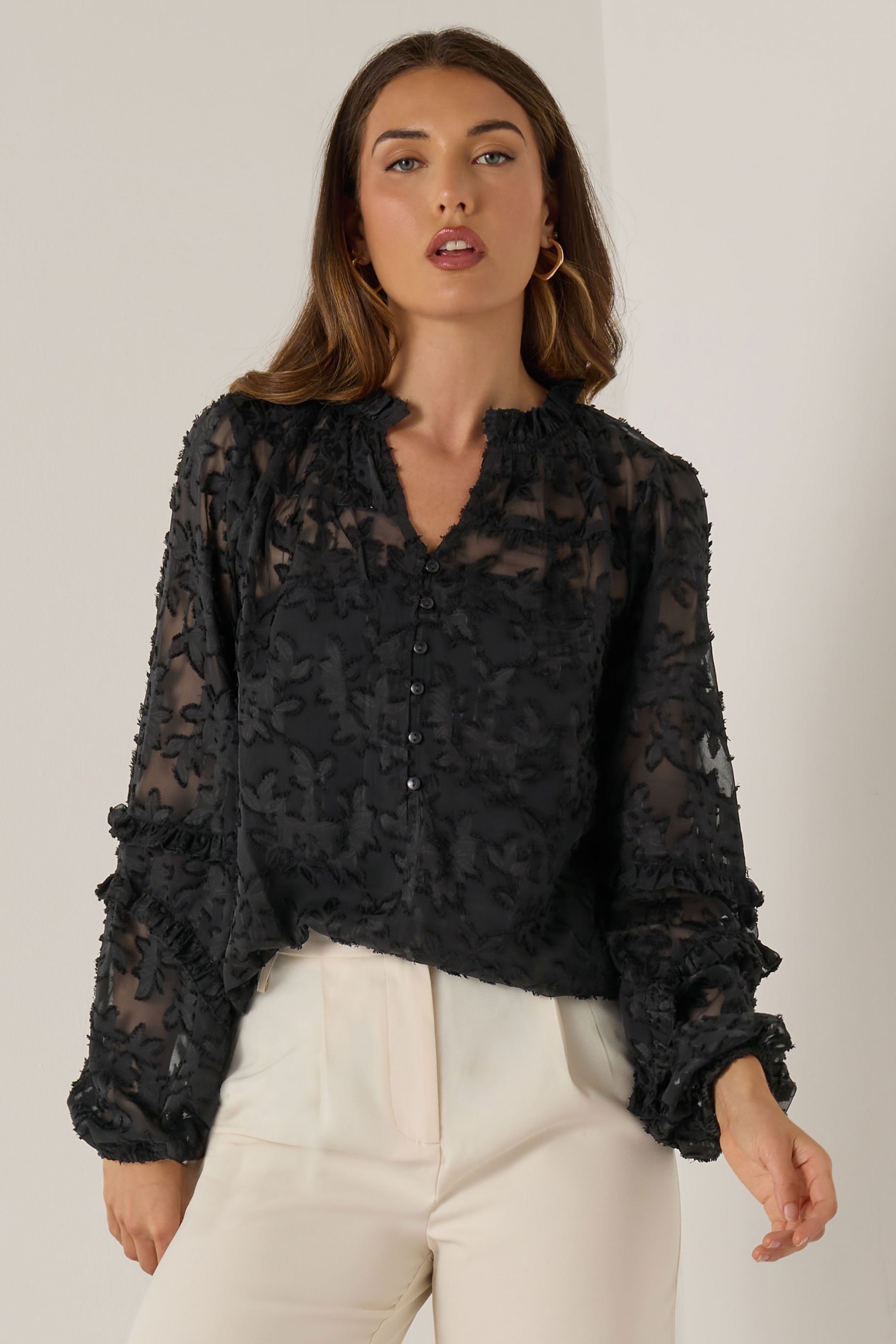 トップス papier denim louise blouse /black トップス papier Louise blouse denim louise blouse/black