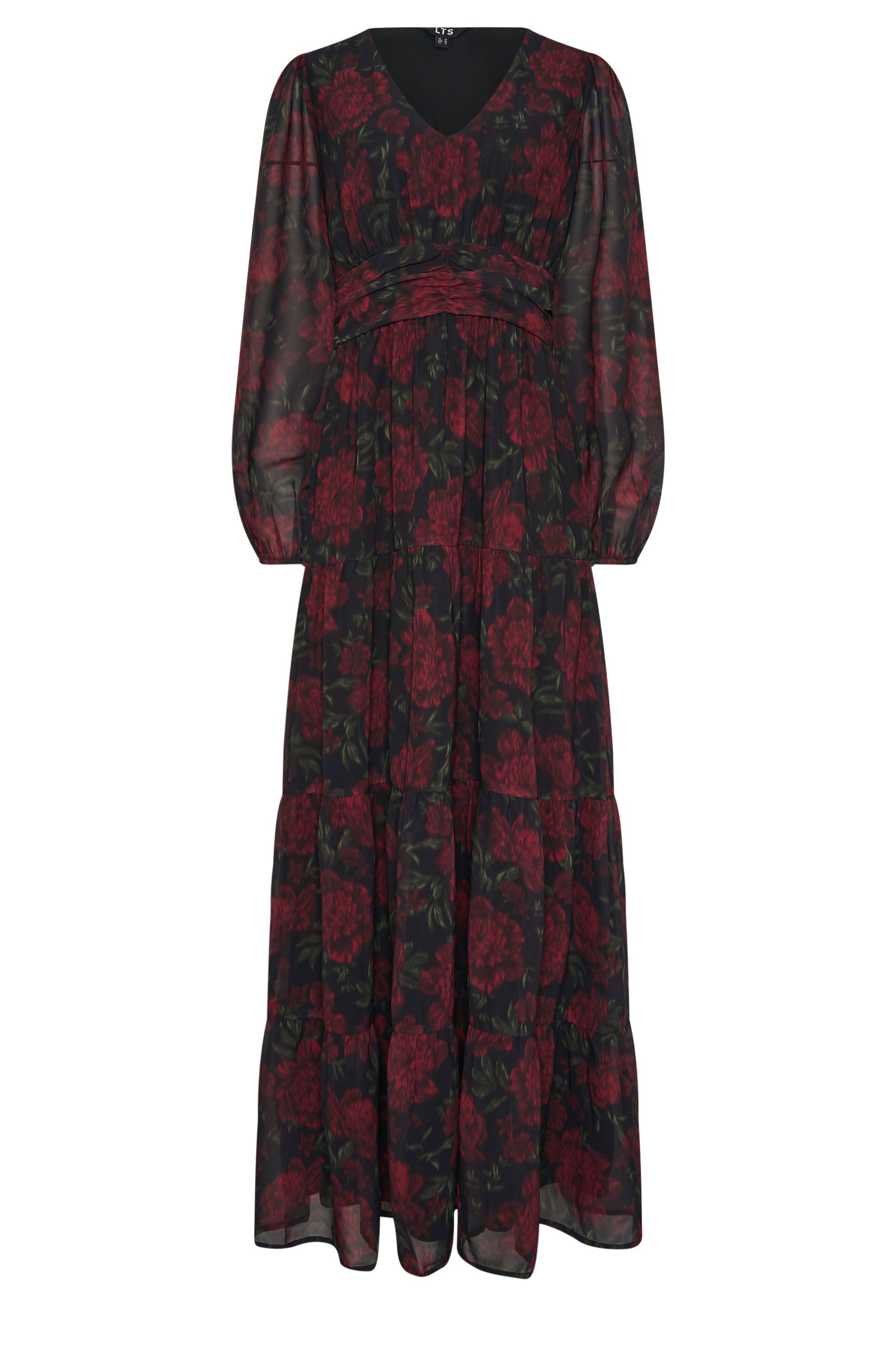 LTS Tall Black Blurred Rose Chiffon Tiered Dress | Long Tall Sally 5