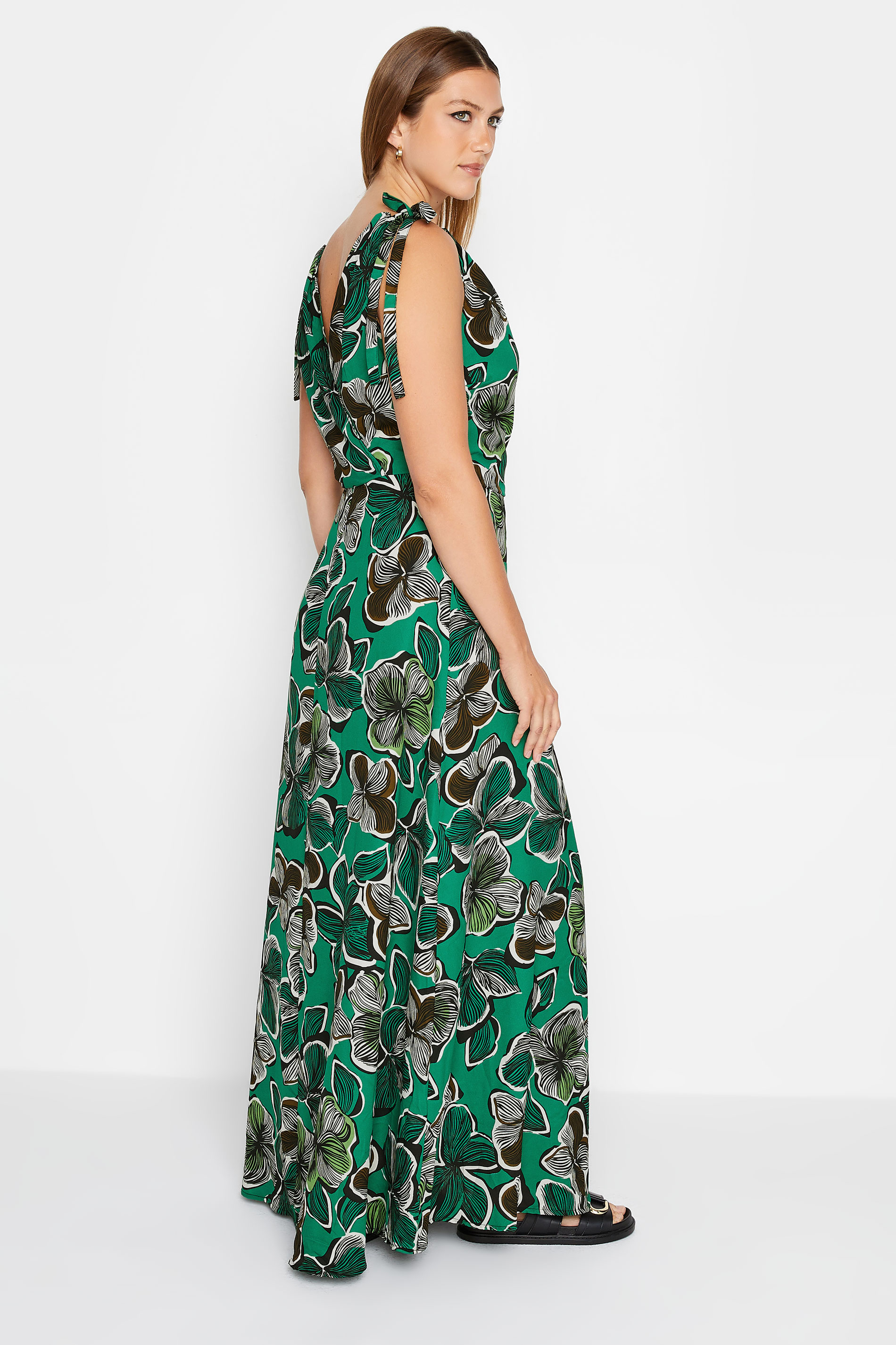LTS Tall Women's Green Tropical Print Shoulder Tie Maxi Dress | Long Tall Sally 3