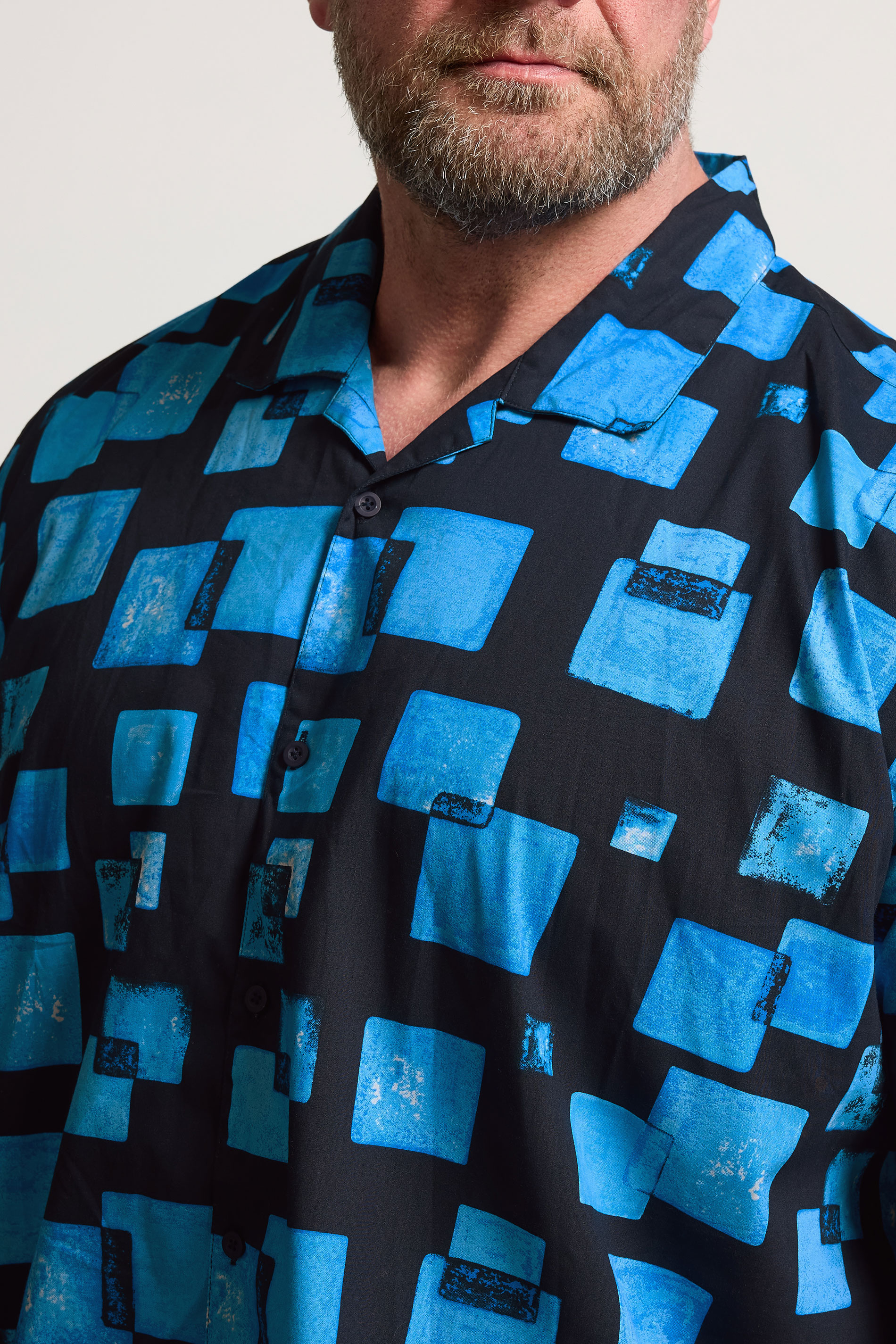 BadRhino BIg & Tall Navy Blue Square Print Peached Short Sleeve Shirt | BadRhino 4