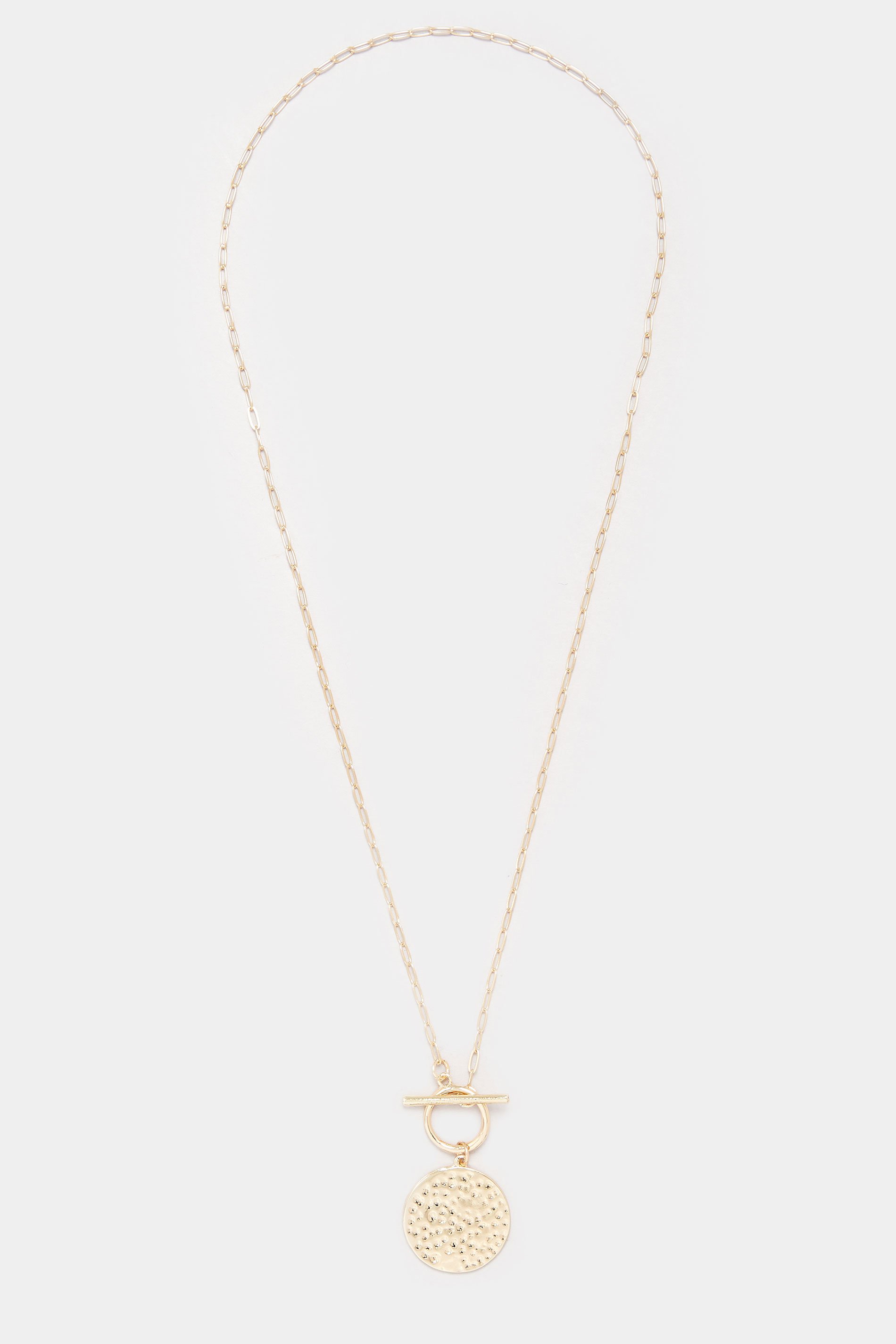 Gold Tone Textured Circle Long Necklace | Yours Clothing 2