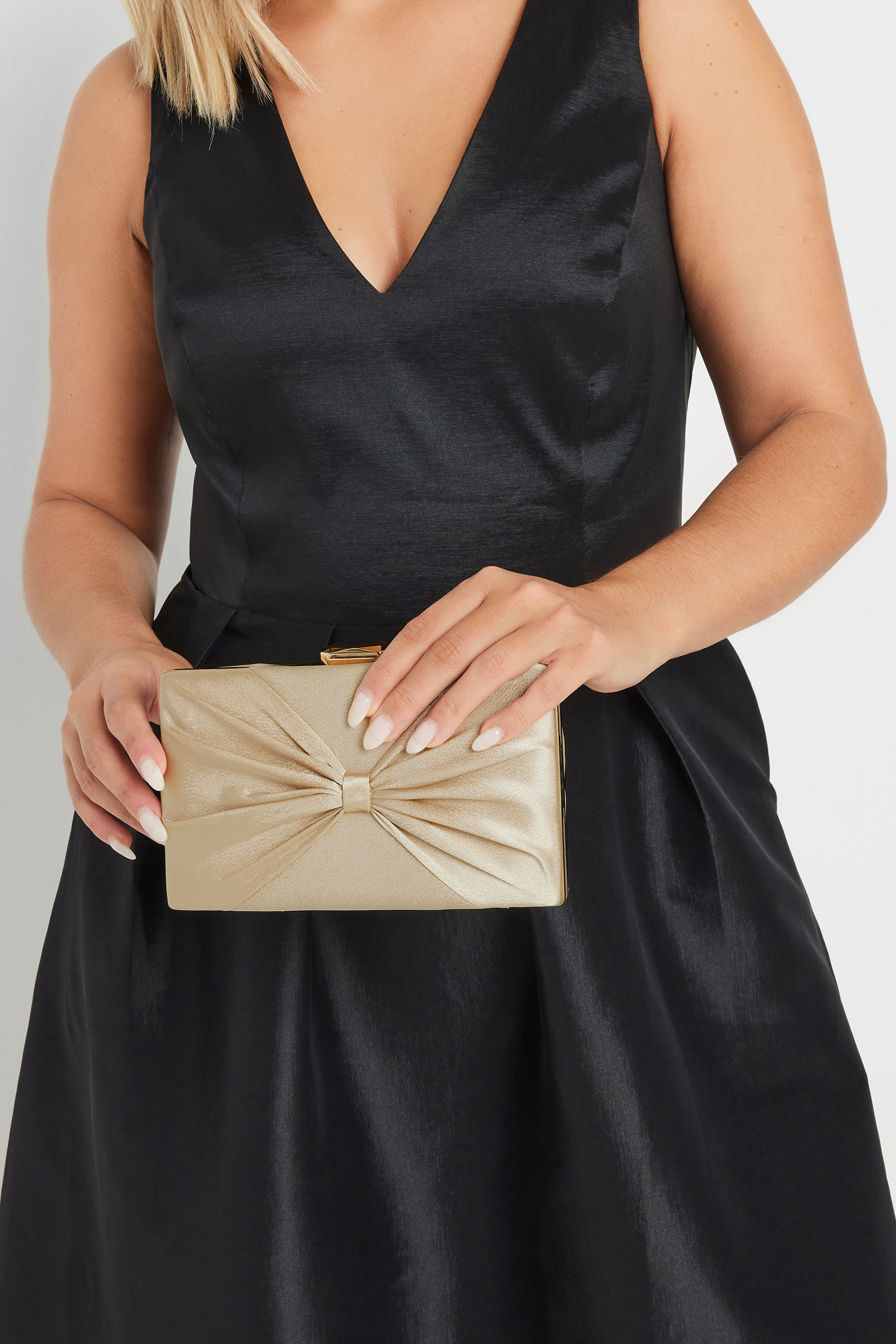 Gold Satin Bow Detail Clutch Bag | Yours Clothing 3