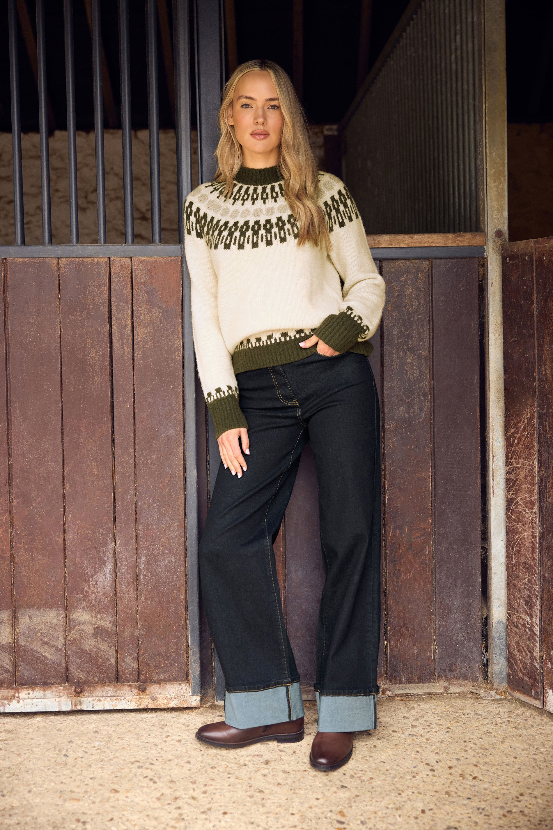 LTS Tall Dark Blue Turn Up Wide Leg Jeans | Long Tall Sally 1